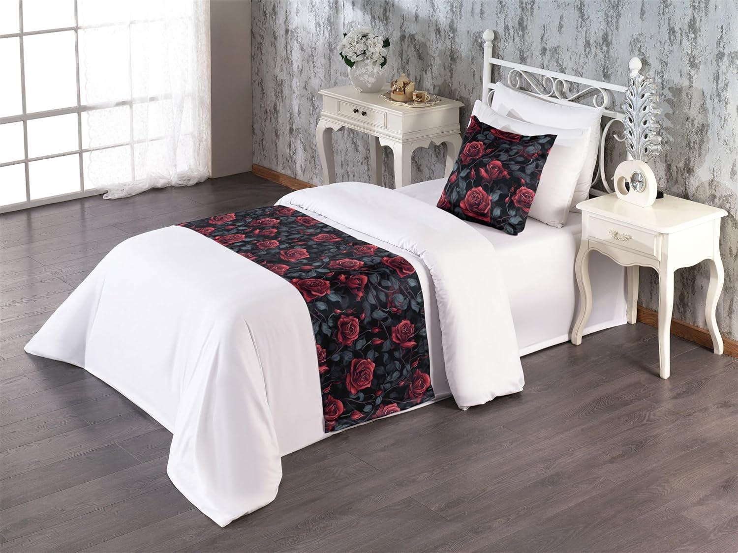 imageAmbesonne Floral Bed Runner Set Valentines Day Romantic Concept Watercolor Hydrangeas Roses Birds Decorative Bedding Scarf and 2 Pillow Shams for Hotels Homes Queen Soft Pink Pistachio GreenRed Blue Grey Dark Grey