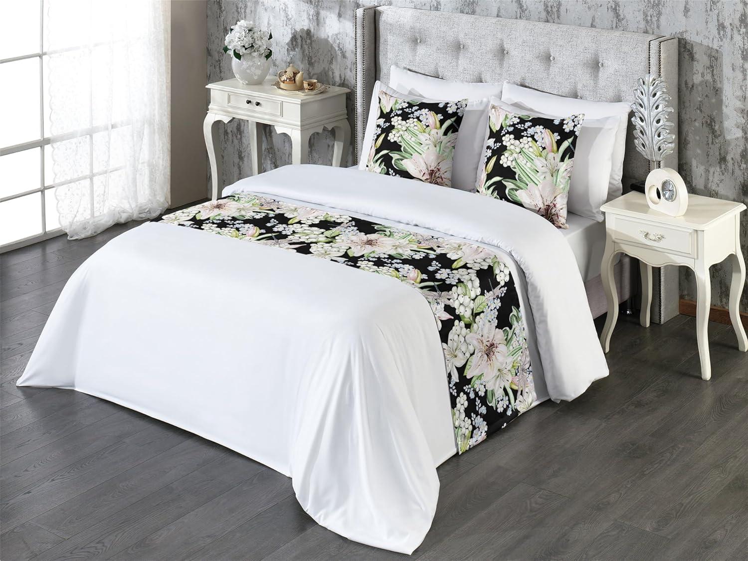 imageAmbesonne Floral Bed Runner Set Valentines Day Romantic Concept Watercolor Hydrangeas Roses Birds Decorative Bedding Scarf and 2 Pillow Shams for Hotels Homes Queen Soft Pink Pistachio GreenLaurel Green Black White