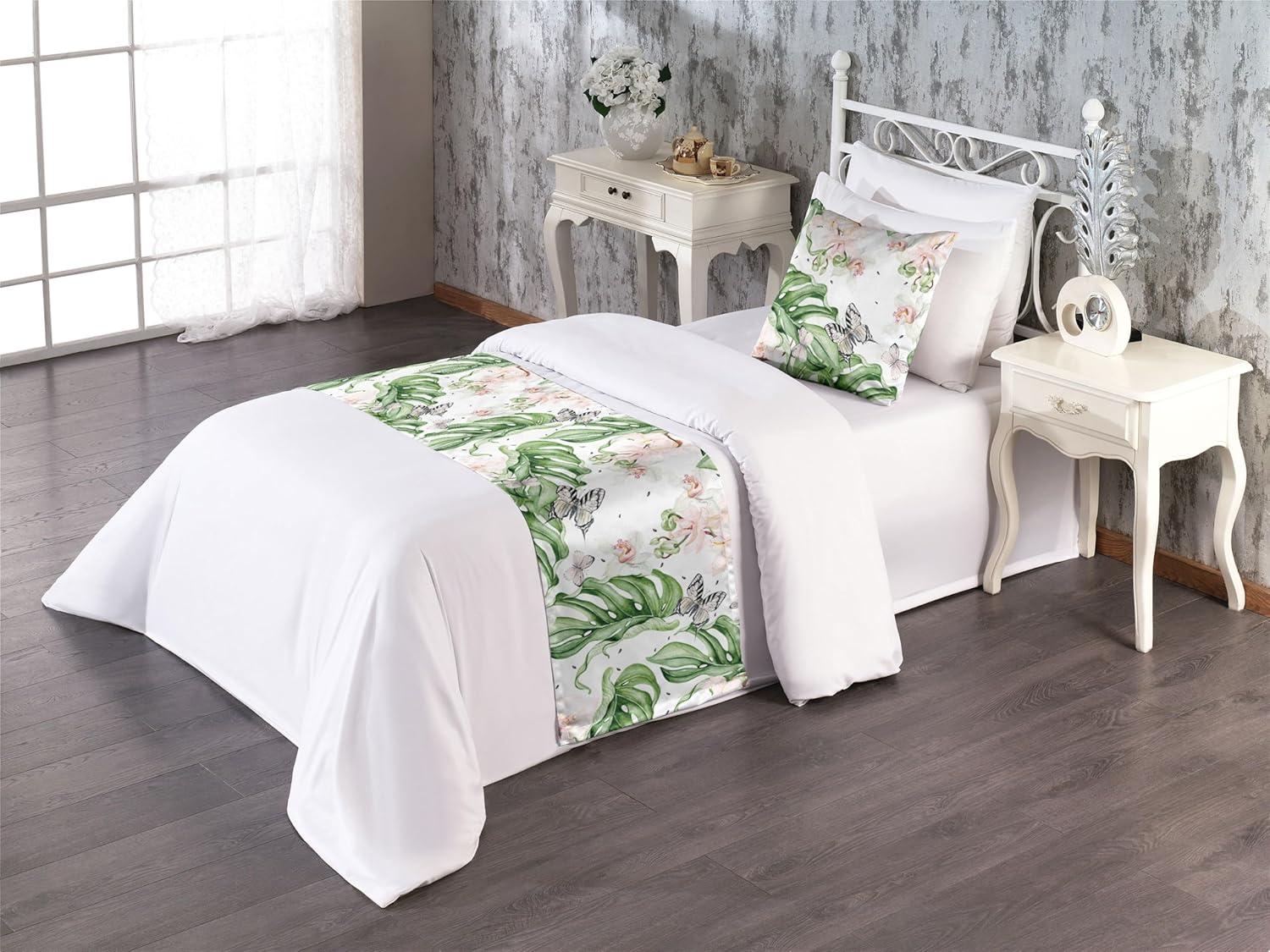 imageAmbesonne Floral Bed Runner Set Valentines Day Romantic Concept Watercolor Hydrangeas Roses Birds Decorative Bedding Scarf and 2 Pillow Shams for Hotels Homes Queen Soft Pink Pistachio GreenReseda Green and Pale Rose