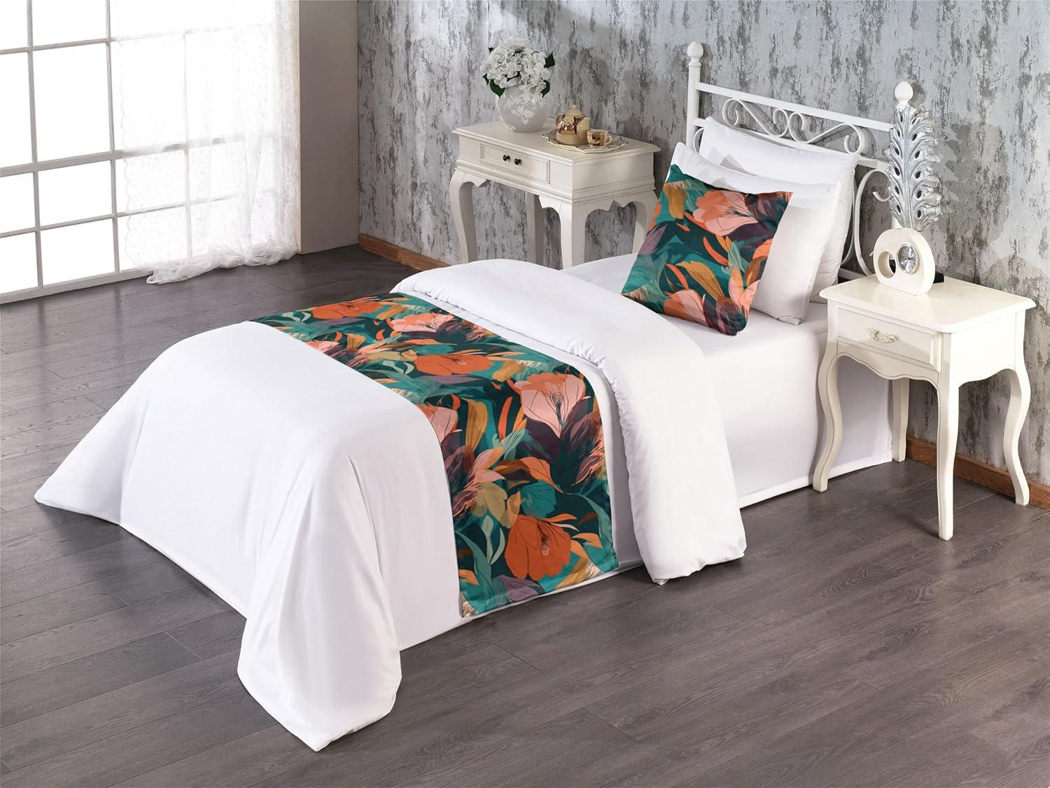 imageAmbesonne Floral Bed Runner Set Valentines Day Romantic Concept Watercolor Hydrangeas Roses Birds Decorative Bedding Scarf and 2 Pillow Shams for Hotels Homes Queen Soft Pink Pistachio GreenBurnt Orange Tan Teal