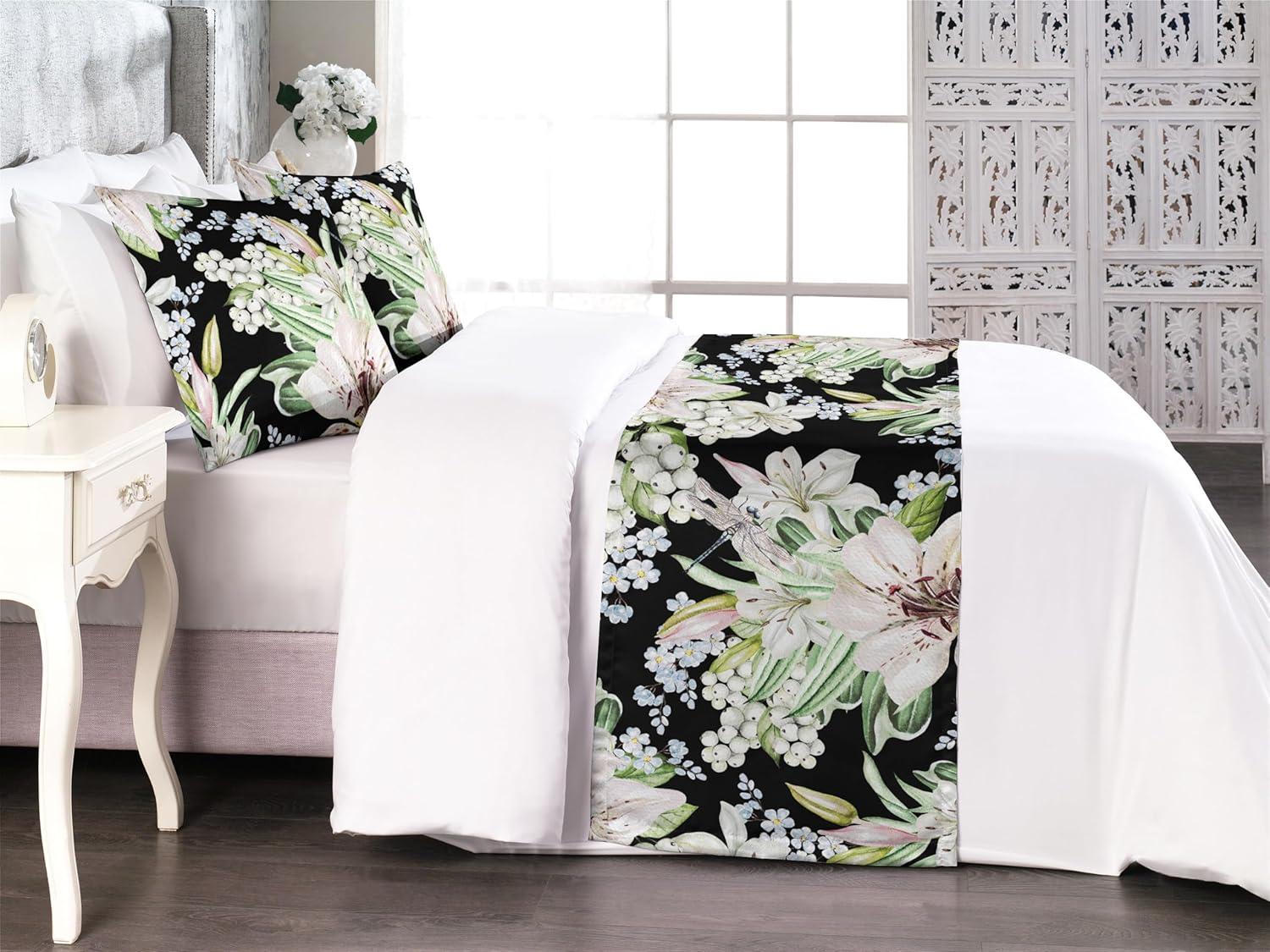 imageAmbesonne Floral Bed Runner Set Valentines Day Romantic Concept Watercolor Hydrangeas Roses Birds Decorative Bedding Scarf and 2 Pillow Shams for Hotels Homes Queen Soft Pink Pistachio GreenLaurel Green Black White