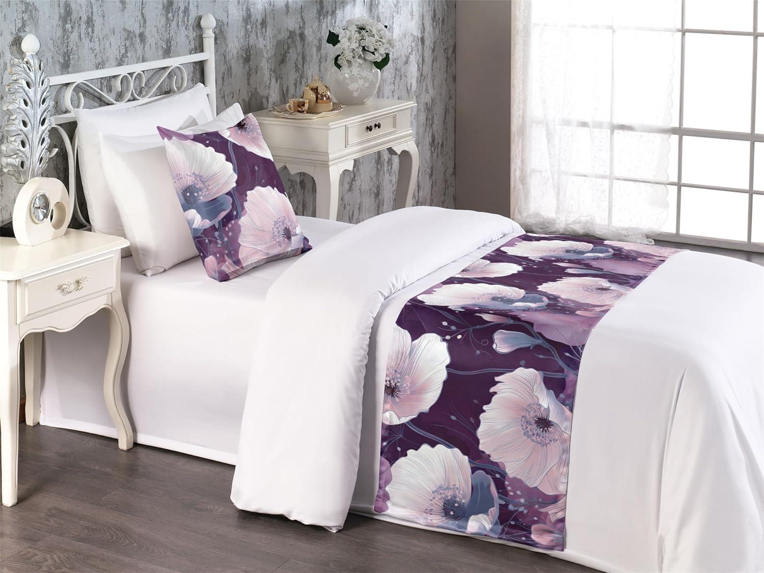 imageAmbesonne Floral Bed Runner Set Valentines Day Romantic Concept Watercolor Hydrangeas Roses Birds Decorative Bedding Scarf and 2 Pillow Shams for Hotels Homes Queen Soft Pink Pistachio GreenLilac Pale Fuchsia Plum