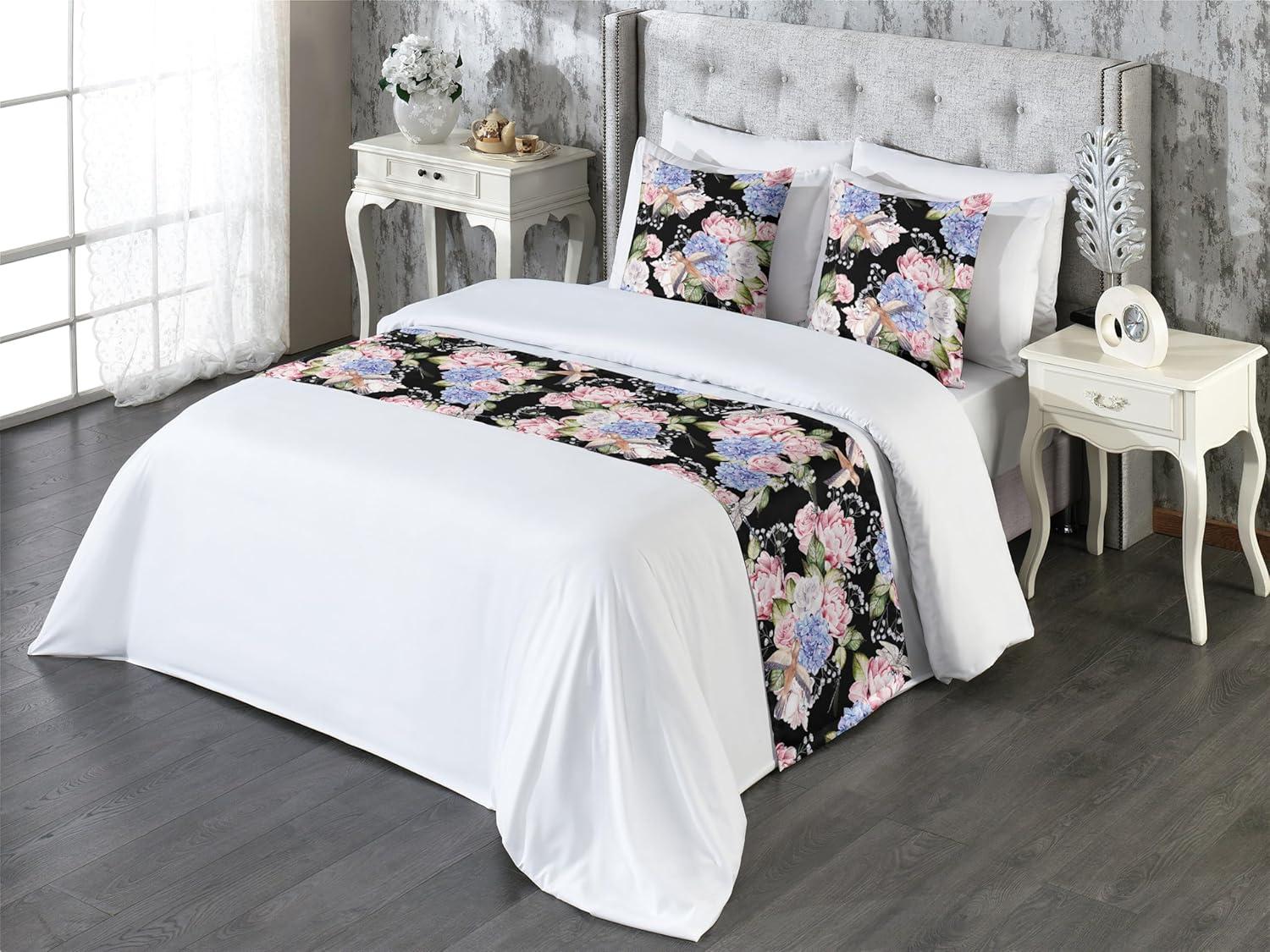 imageAmbesonne Floral Bed Runner Set Valentines Day Romantic Concept Watercolor Hydrangeas Roses Birds Decorative Bedding Scarf and 2 Pillow Shams for Hotels Homes Queen Soft Pink Pistachio GreenSoft Pink Pistachio Green
