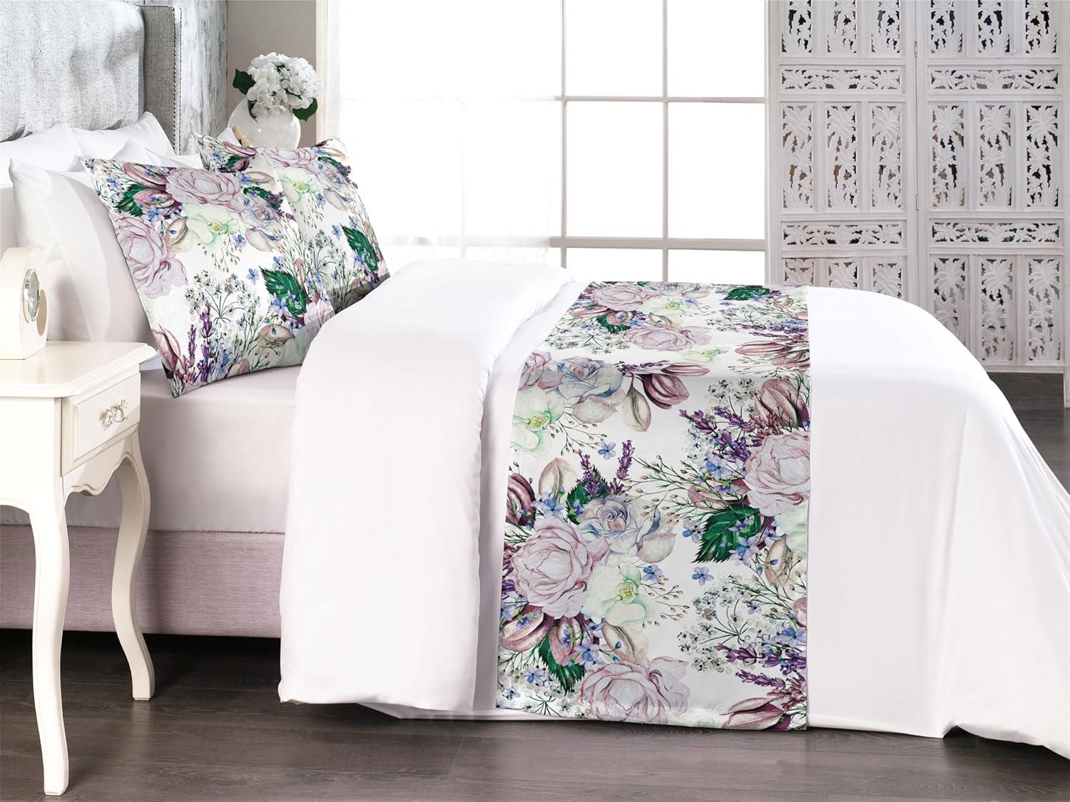 imageAmbesonne Floral Bed Runner Set Valentines Day Romantic Concept Watercolor Hydrangeas Roses Birds Decorative Bedding Scarf and 2 Pillow Shams for Hotels Homes Queen Soft Pink Pistachio GreenPale Mauve White and Green