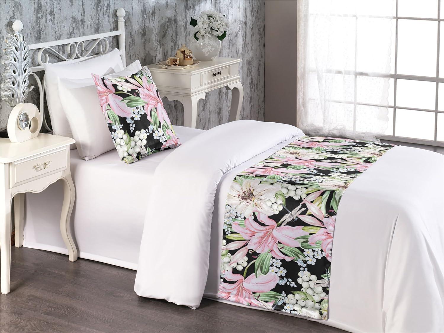 imageAmbesonne Floral Bed Runner Set Valentines Day Romantic Concept Watercolor Hydrangeas Roses Birds Decorative Bedding Scarf and 2 Pillow Shams for Hotels Homes Queen Soft Pink Pistachio GreenSoft Pink Pale Green