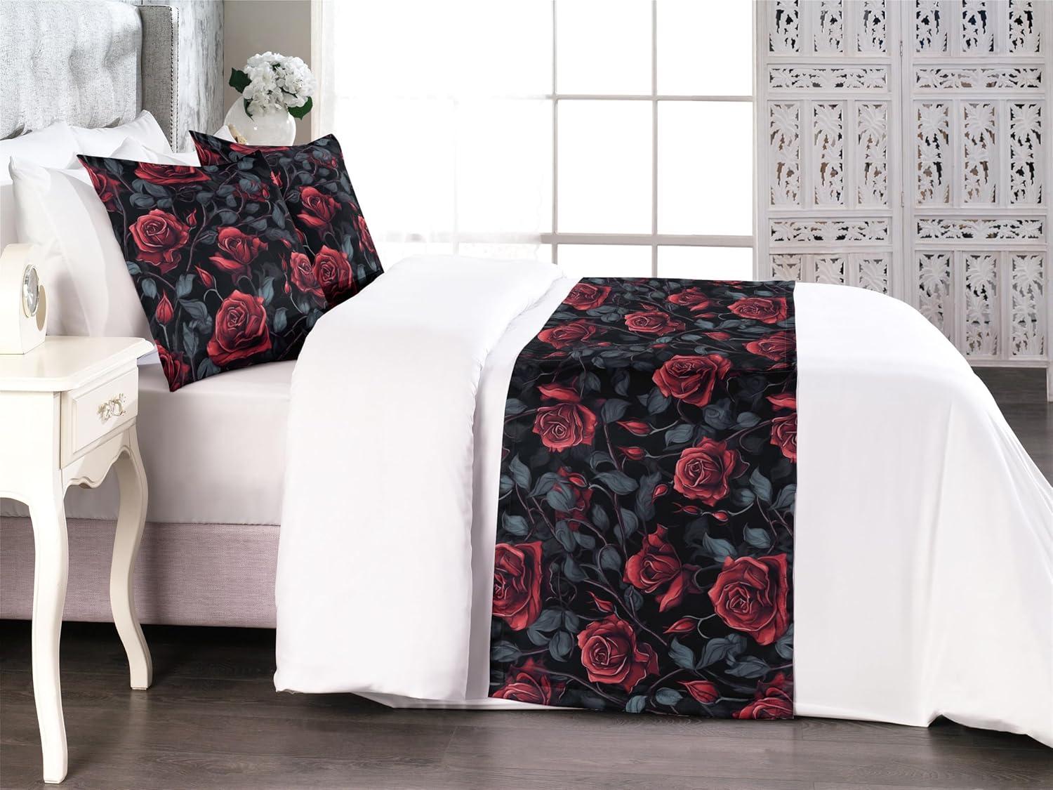 imageAmbesonne Floral Bed Runner Set Valentines Day Romantic Concept Watercolor Hydrangeas Roses Birds Decorative Bedding Scarf and 2 Pillow Shams for Hotels Homes Queen Soft Pink Pistachio GreenRed Blue Grey Dark Grey