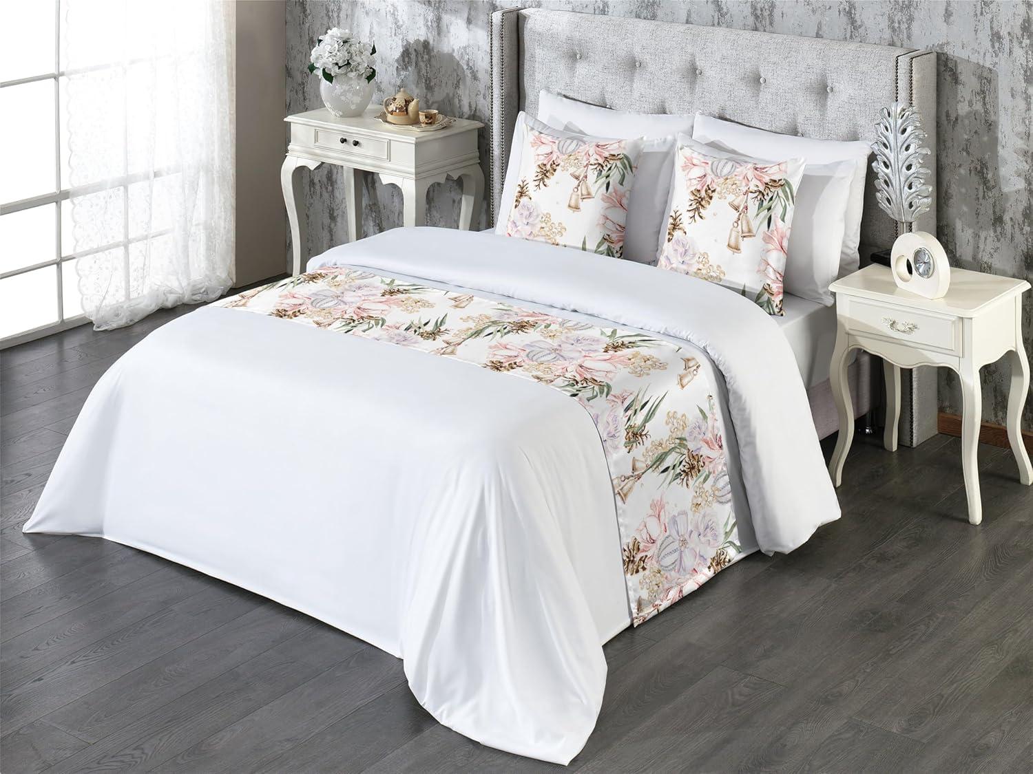 imageAmbesonne Floral Bed Runner Set Valentines Day Romantic Concept Watercolor Hydrangeas Roses Birds Decorative Bedding Scarf and 2 Pillow Shams for Hotels Homes Queen Soft Pink Pistachio GreenPale Ceil Blue Green