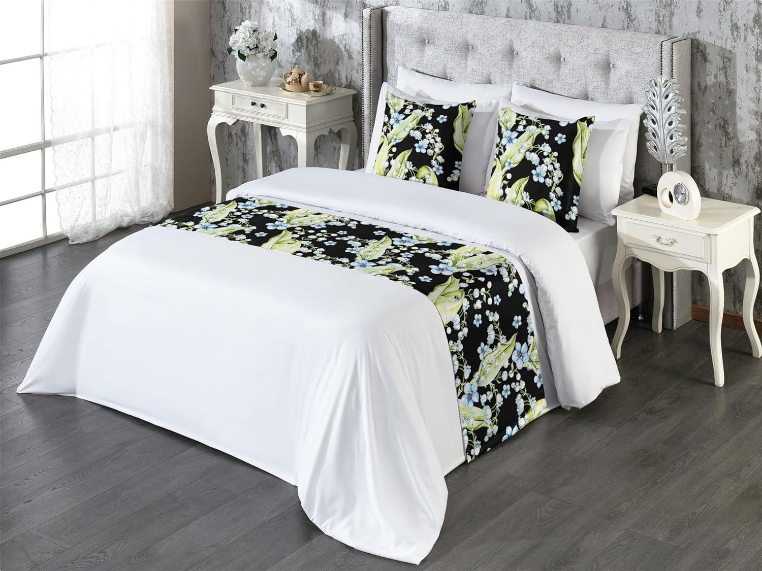 imageAmbesonne Floral Bed Runner Set Valentines Day Romantic Concept Watercolor Hydrangeas Roses Birds Decorative Bedding Scarf and 2 Pillow Shams for Hotels Homes Queen Soft Pink Pistachio GreenPastel Green and Pale Blue