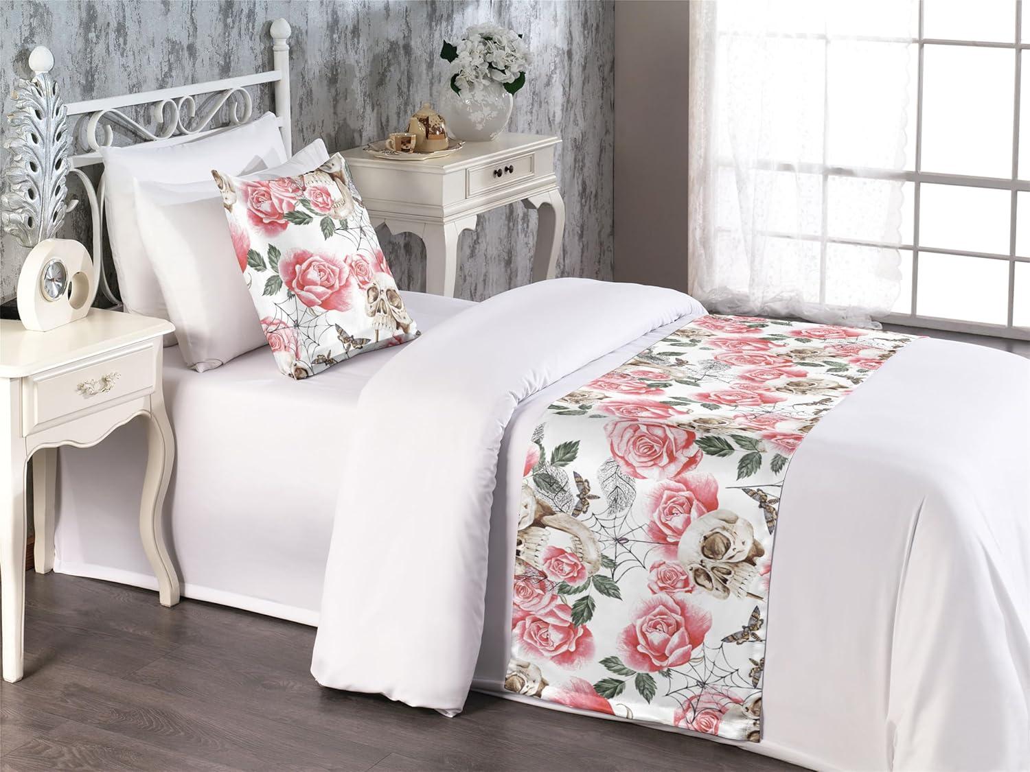 imageAmbesonne Floral Bed Runner Set Valentines Day Romantic Concept Watercolor Hydrangeas Roses Birds Decorative Bedding Scarf and 2 Pillow Shams for Hotels Homes Queen Soft Pink Pistachio GreenPastel Pink and Laurel Green