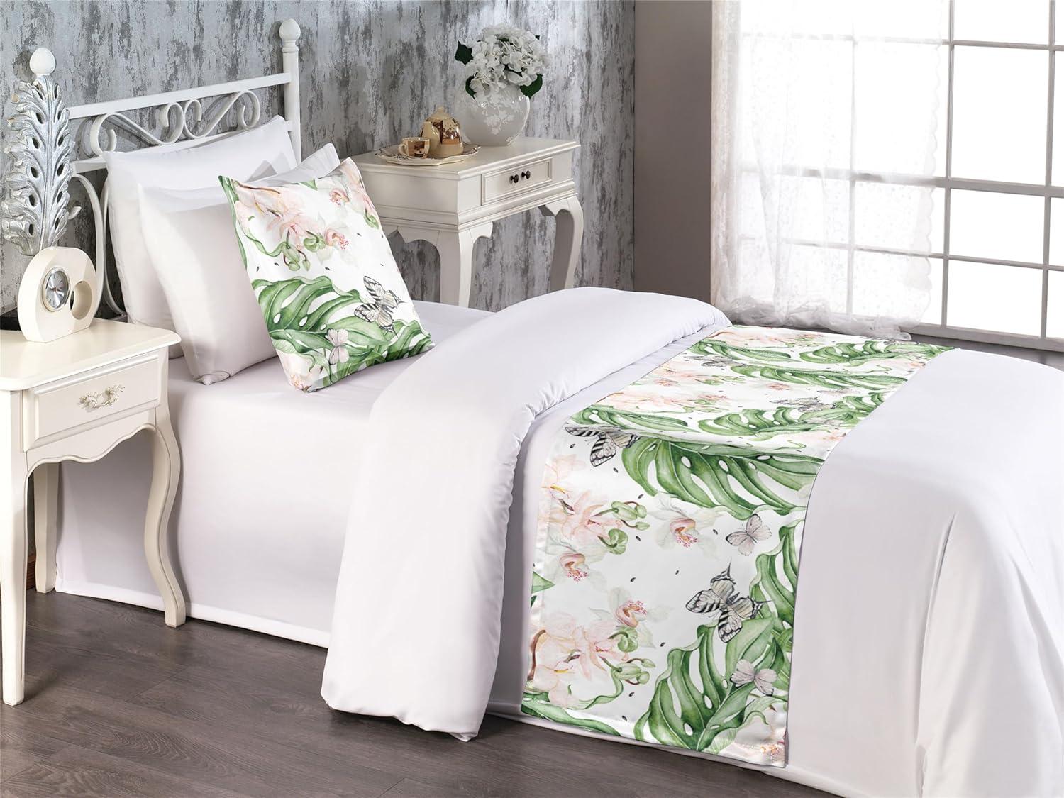 imageAmbesonne Floral Bed Runner Set Valentines Day Romantic Concept Watercolor Hydrangeas Roses Birds Decorative Bedding Scarf and 2 Pillow Shams for Hotels Homes Queen Soft Pink Pistachio GreenReseda Green and Pale Rose