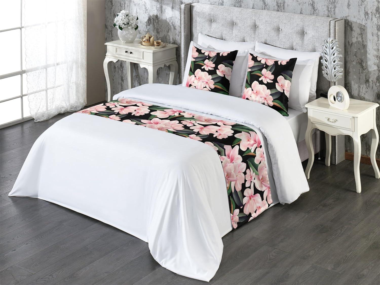 imageAmbesonne Floral Bed Runner Set Valentines Day Romantic Concept Watercolor Hydrangeas Roses Birds Decorative Bedding Scarf and 2 Pillow Shams for Hotels Homes Queen Soft Pink Pistachio GreenJade Green and Pastel Pink