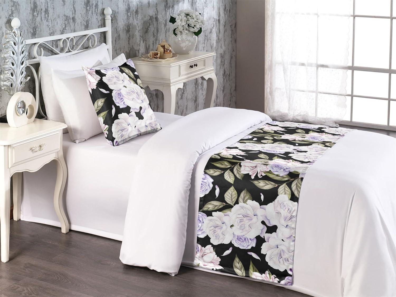 imageAmbesonne Floral Bed Runner Set Valentines Day Romantic Concept Watercolor Hydrangeas Roses Birds Decorative Bedding Scarf and 2 Pillow Shams for Hotels Homes Queen Soft Pink Pistachio GreenLavender Blue Green