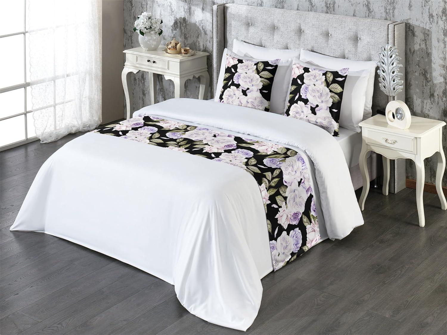 imageAmbesonne Floral Bed Runner Set Valentines Day Romantic Concept Watercolor Hydrangeas Roses Birds Decorative Bedding Scarf and 2 Pillow Shams for Hotels Homes Queen Soft Pink Pistachio GreenLavender Blue Green