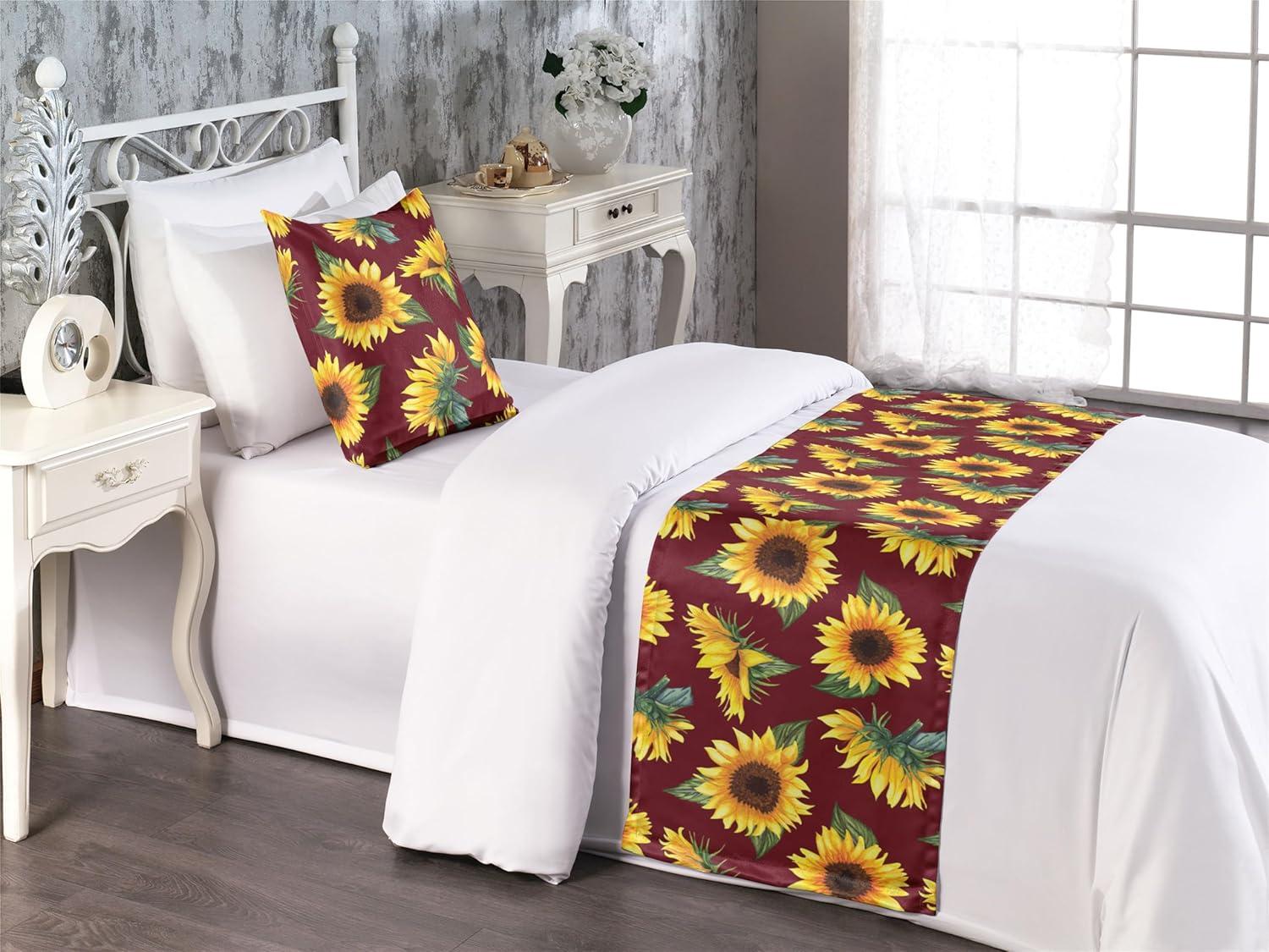 imageAmbesonne Floral Bed Runner Set Valentines Day Romantic Concept Watercolor Hydrangeas Roses Birds Decorative Bedding Scarf and 2 Pillow Shams for Hotels Homes Queen Soft Pink Pistachio GreenEarth Yellow Maroon
