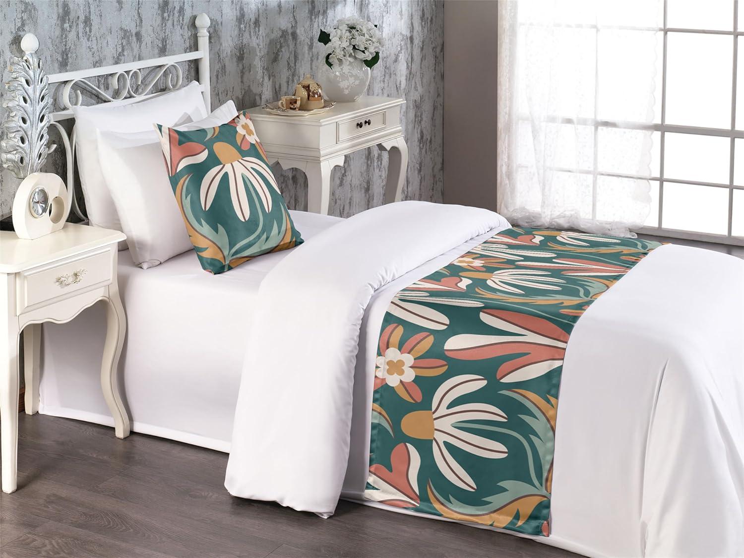 imageAmbesonne Floral Bed Runner Set Valentines Day Romantic Concept Watercolor Hydrangeas Roses Birds Decorative Bedding Scarf and 2 Pillow Shams for Hotels Homes Queen Soft Pink Pistachio GreenPale Rust Grey Teal and Amber
