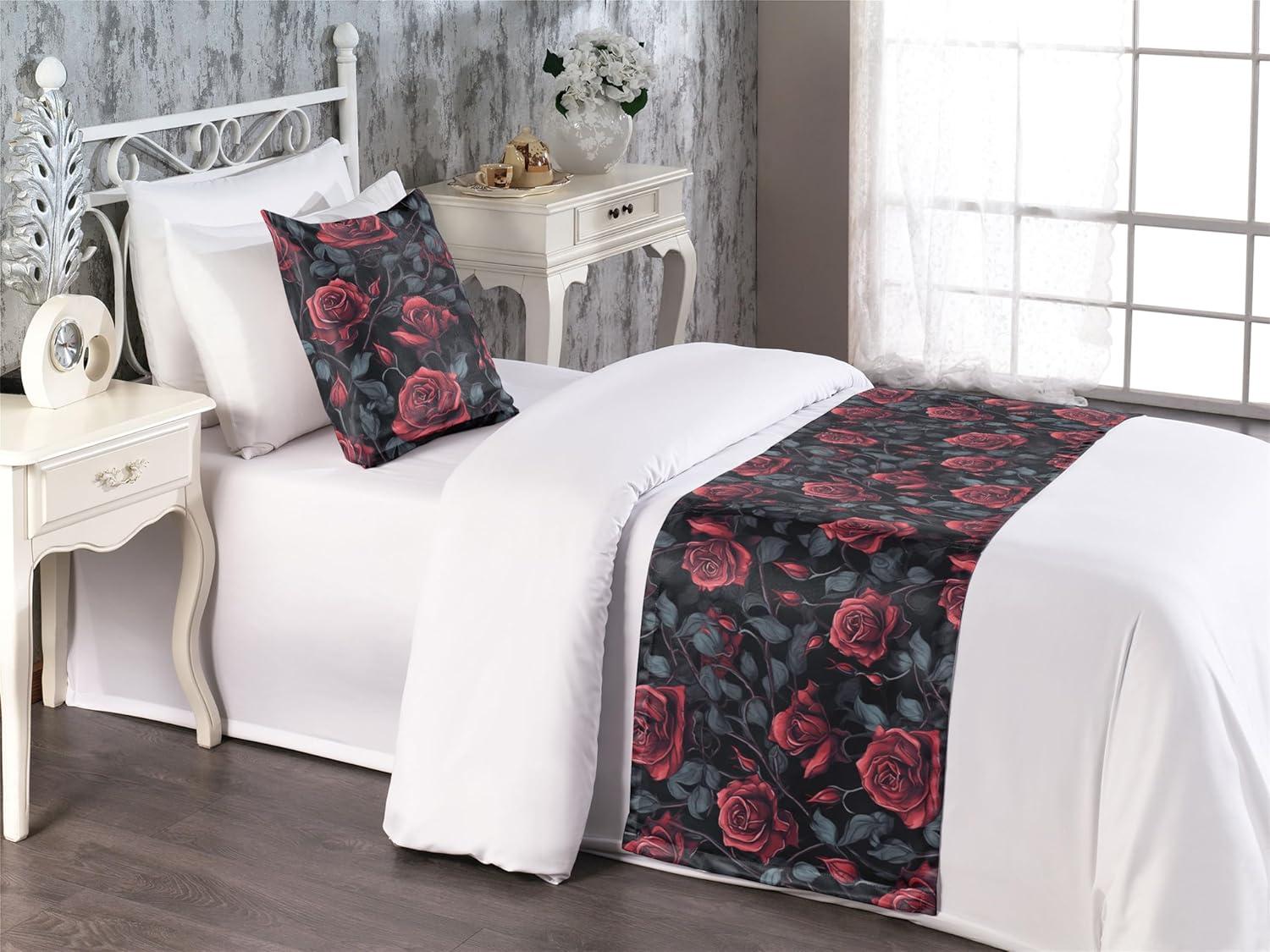 imageAmbesonne Floral Bed Runner Set Valentines Day Romantic Concept Watercolor Hydrangeas Roses Birds Decorative Bedding Scarf and 2 Pillow Shams for Hotels Homes Queen Soft Pink Pistachio GreenRed Blue Grey Dark Grey