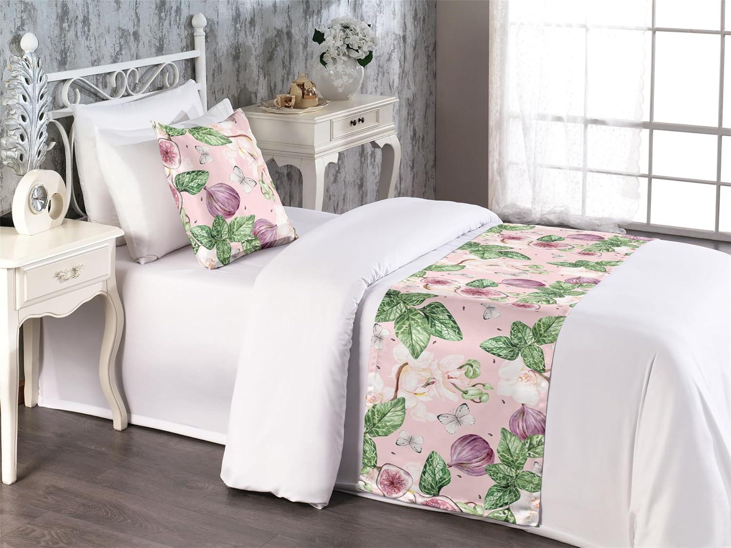 imageAmbesonne Floral Bed Runner Set Valentines Day Romantic Concept Watercolor Hydrangeas Roses Birds Decorative Bedding Scarf and 2 Pillow Shams for Hotels Homes Queen Soft Pink Pistachio GreenFern Green Lilac and Blush