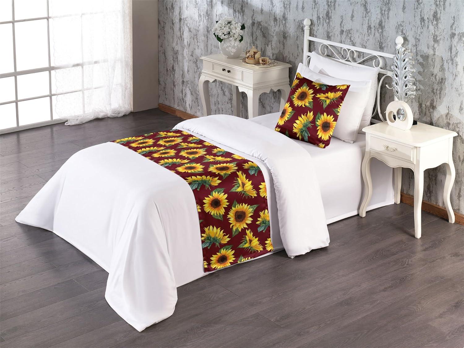 imageAmbesonne Floral Bed Runner Set Valentines Day Romantic Concept Watercolor Hydrangeas Roses Birds Decorative Bedding Scarf and 2 Pillow Shams for Hotels Homes Queen Soft Pink Pistachio GreenEarth Yellow Maroon