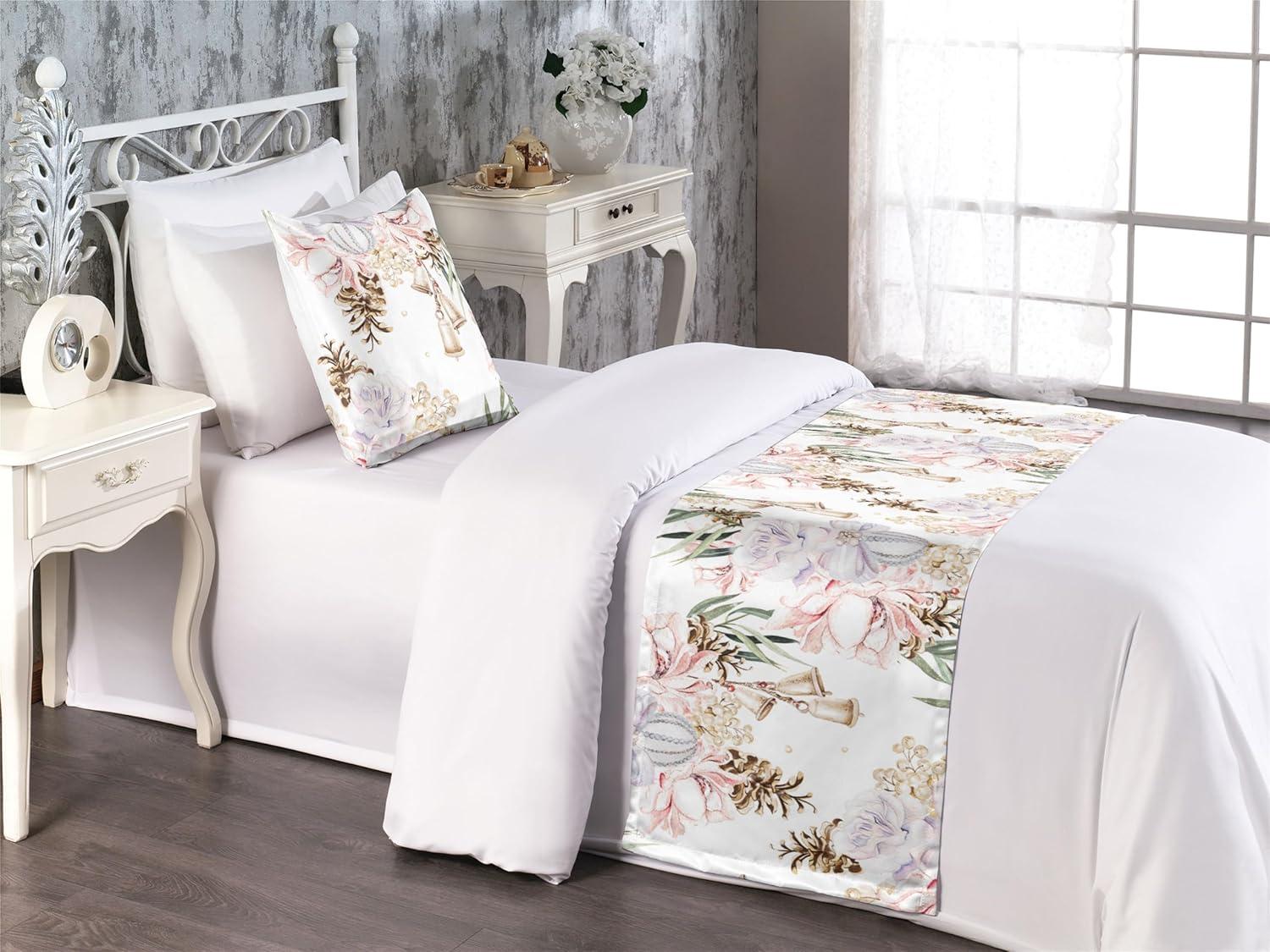 imageAmbesonne Floral Bed Runner Set Valentines Day Romantic Concept Watercolor Hydrangeas Roses Birds Decorative Bedding Scarf and 2 Pillow Shams for Hotels Homes Queen Soft Pink Pistachio GreenPale Ceil Blue Green