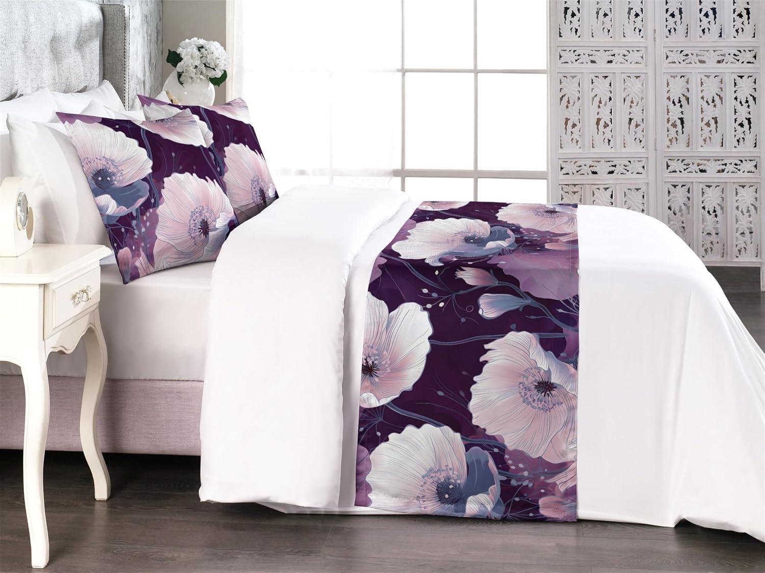 imageAmbesonne Floral Bed Runner Set Valentines Day Romantic Concept Watercolor Hydrangeas Roses Birds Decorative Bedding Scarf and 2 Pillow Shams for Hotels Homes Queen Soft Pink Pistachio GreenLilac Pale Fuchsia Plum