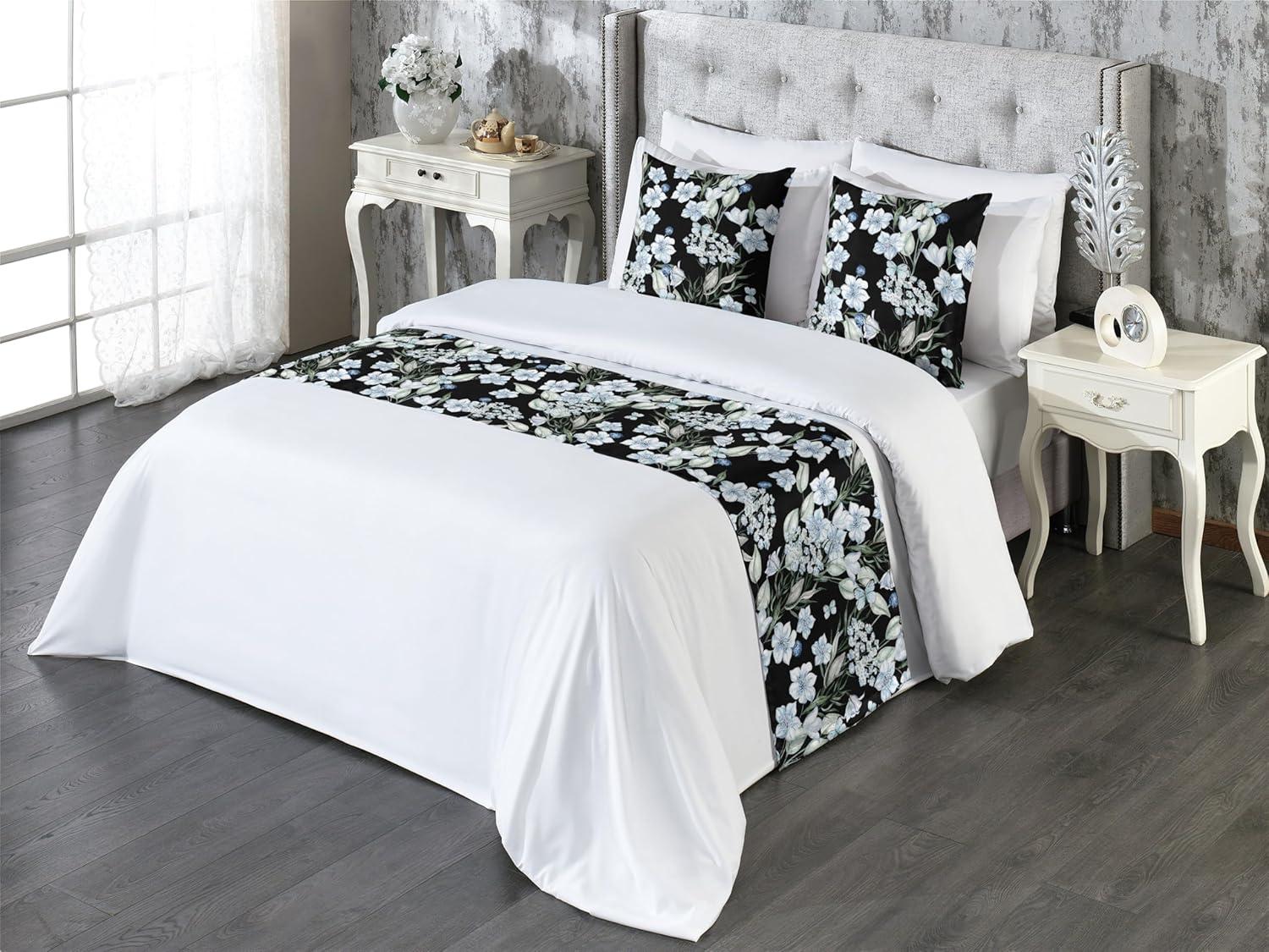 imageAmbesonne Floral Bed Runner Set Valentines Day Romantic Concept Watercolor Hydrangeas Roses Birds Decorative Bedding Scarf and 2 Pillow Shams for Hotels Homes Queen Soft Pink Pistachio GreenPale Green and Soft Blue