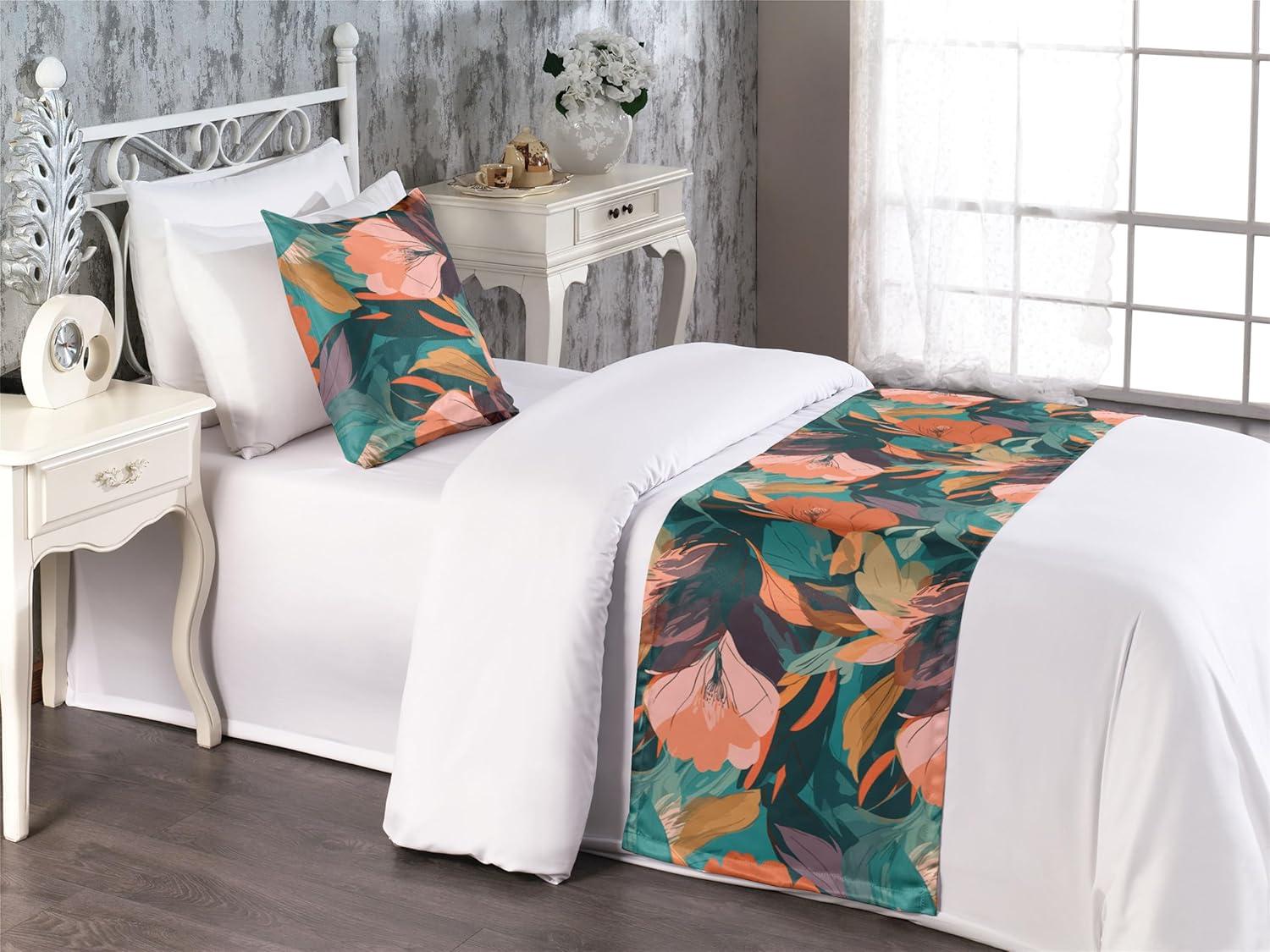 imageAmbesonne Floral Bed Runner Set Valentines Day Romantic Concept Watercolor Hydrangeas Roses Birds Decorative Bedding Scarf and 2 Pillow Shams for Hotels Homes Queen Soft Pink Pistachio GreenBurnt Orange Tan Teal