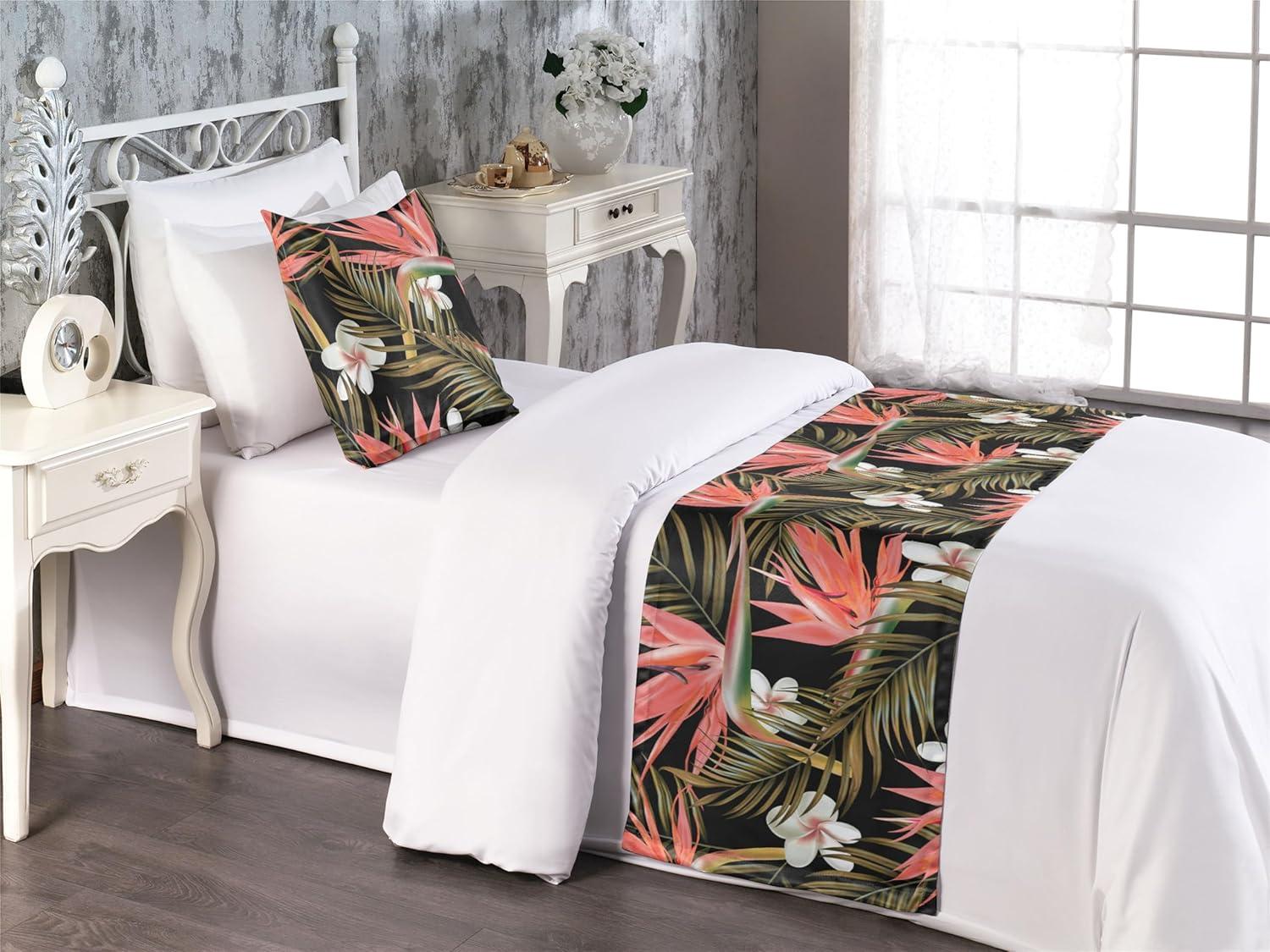 imageAmbesonne Floral Bed Runner Set Valentines Day Romantic Concept Watercolor Hydrangeas Roses Birds Decorative Bedding Scarf and 2 Pillow Shams for Hotels Homes Queen Soft Pink Pistachio GreenDark Coral and Fern Green