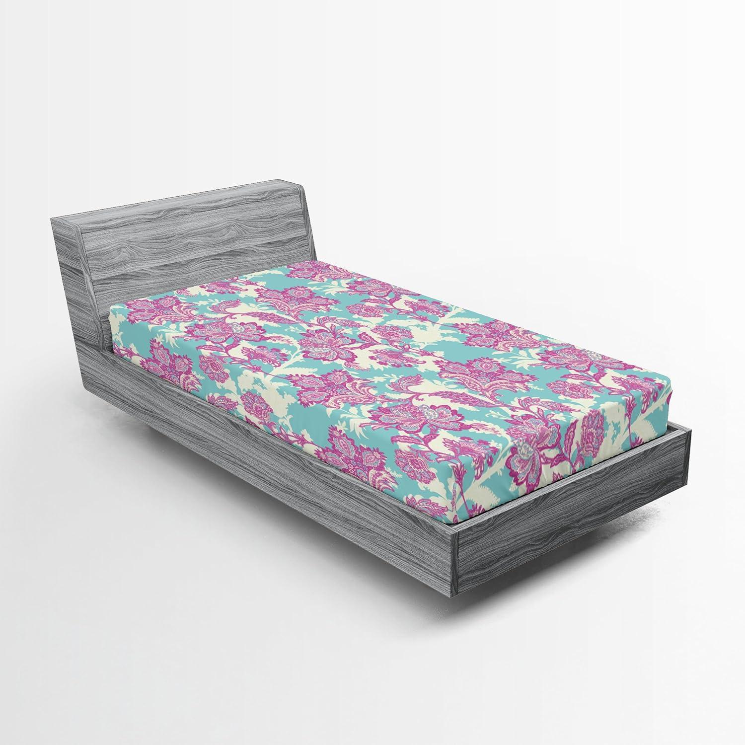 imageAmbesonne Floral Fitted Sheet Romantic Valentines Day Theme Overlapping Simplistic Rose Flowers Art Decorative Soft Fabric Bedding AllRound Elastic Pocket Full Size Pale Salmon and BlushPale Fuchsia Seafoam