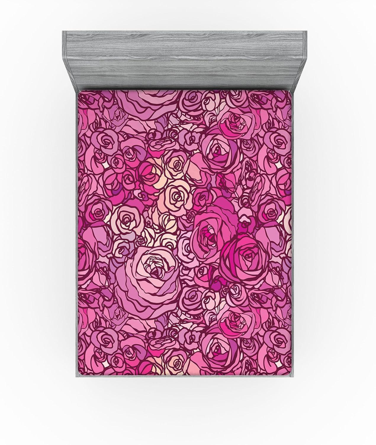 imageAmbesonne Floral Fitted Sheet Romantic Valentines Day Theme Overlapping Simplistic Rose Flowers Art Decorative Soft Fabric Bedding AllRound Elastic Pocket Full Size Pale Salmon and BlushHot Pink and Dark Magenta