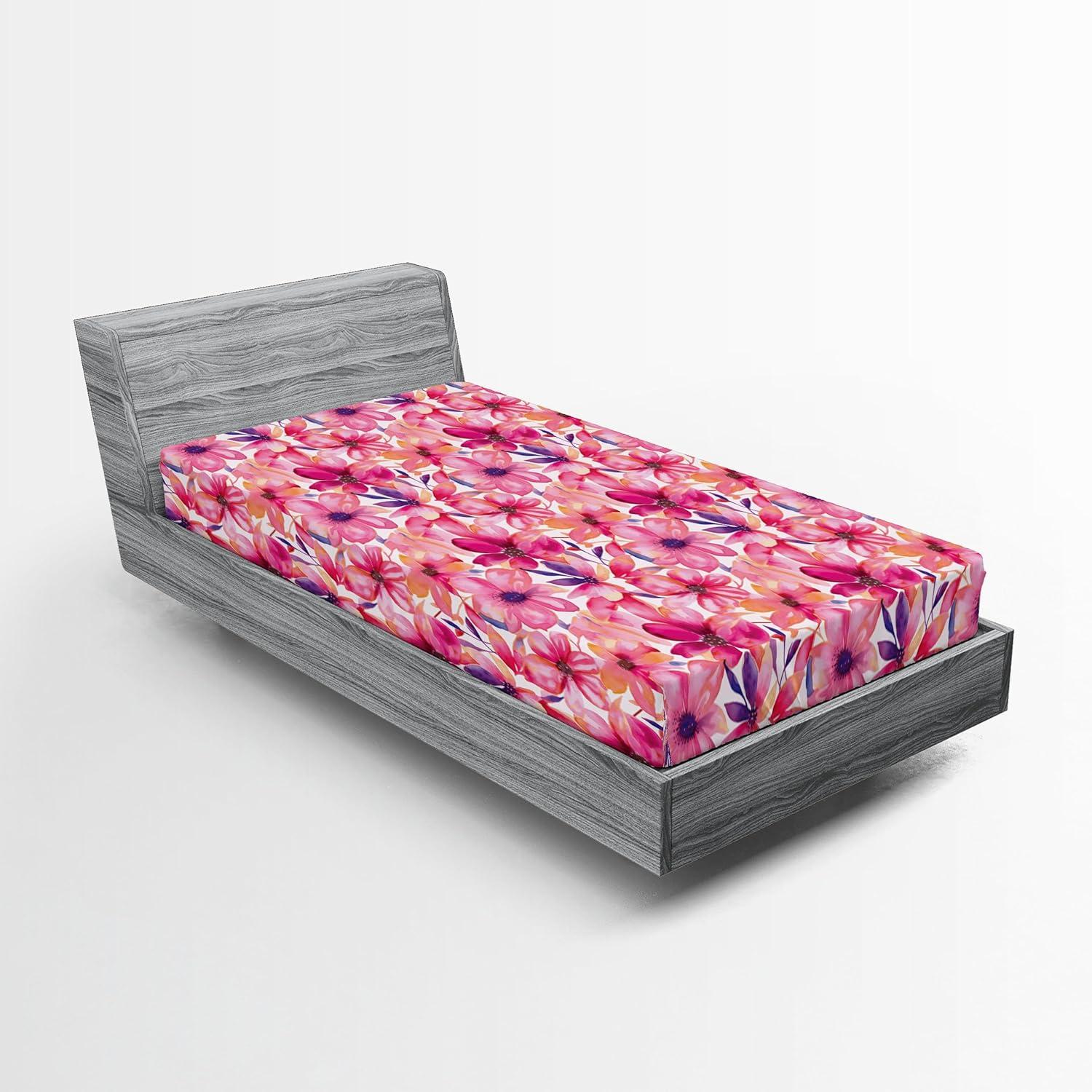 imageAmbesonne Floral Fitted Sheet Romantic Valentines Day Theme Overlapping Simplistic Rose Flowers Art Decorative Soft Fabric Bedding AllRound Elastic Pocket Full Size Pale Salmon and BlushHot Pink Blue Violet