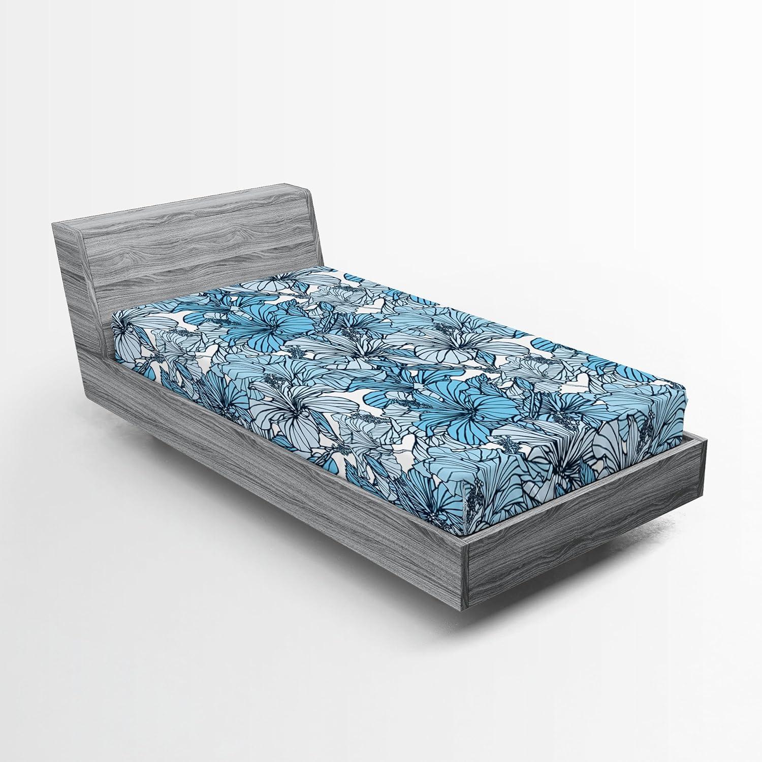 imageAmbesonne Floral Fitted Sheet Romantic Valentines Day Theme Overlapping Simplistic Rose Flowers Art Decorative Soft Fabric Bedding AllRound Elastic Pocket Full Size Pale Salmon and BlushPale Azure Blue and White