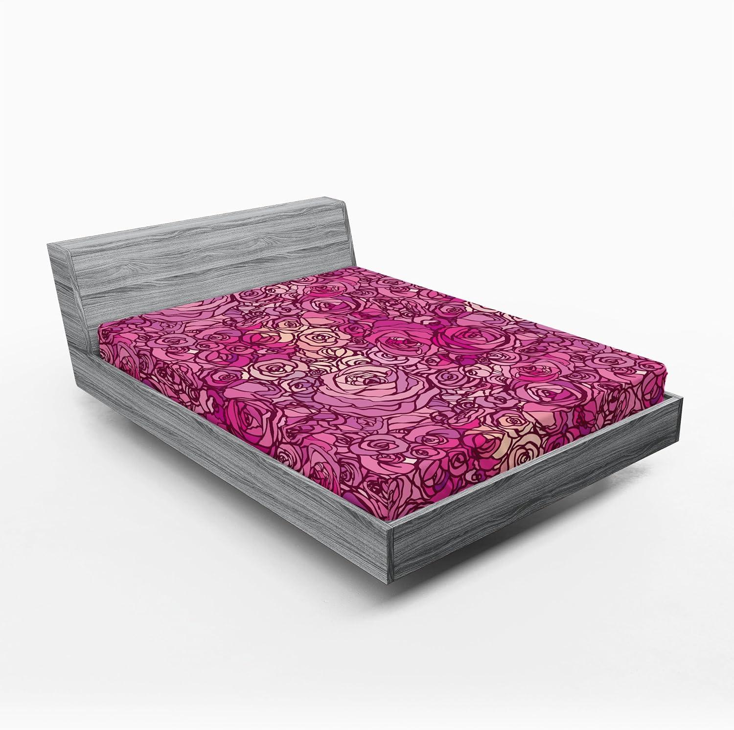 imageAmbesonne Floral Fitted Sheet Romantic Valentines Day Theme Overlapping Simplistic Rose Flowers Art Decorative Soft Fabric Bedding AllRound Elastic Pocket Full Size Pale Salmon and BlushHot Pink and Dark Magenta