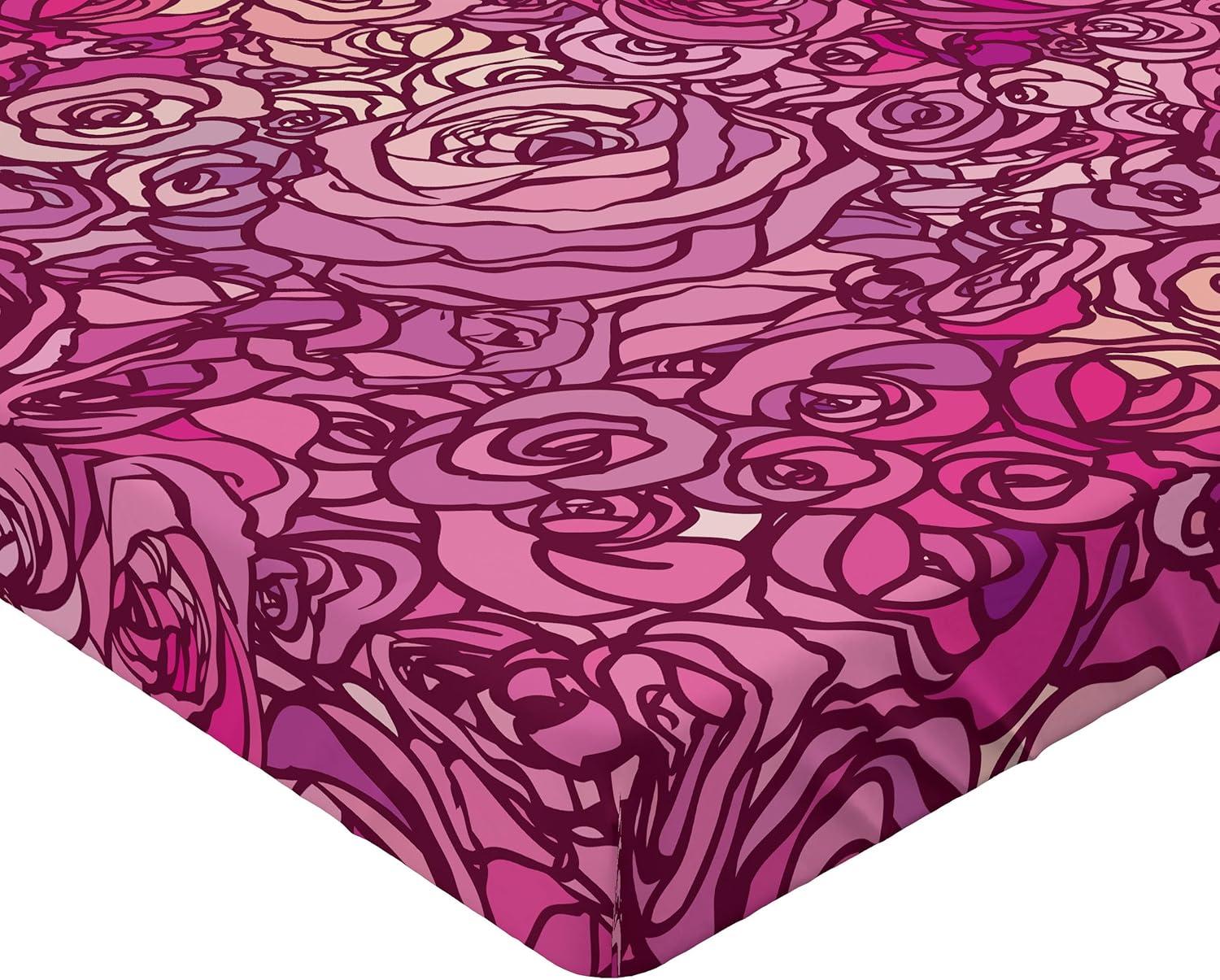 imageAmbesonne Floral Fitted Sheet Romantic Valentines Day Theme Overlapping Simplistic Rose Flowers Art Decorative Soft Fabric Bedding AllRound Elastic Pocket Full Size Pale Salmon and BlushHot Pink and Dark Magenta