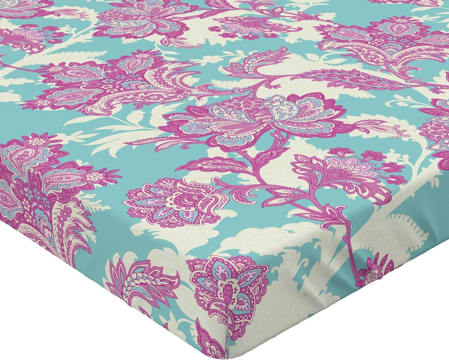 imageAmbesonne Floral Fitted Sheet Romantic Valentines Day Theme Overlapping Simplistic Rose Flowers Art Decorative Soft Fabric Bedding AllRound Elastic Pocket Full Size Pale Salmon and BlushPale Fuchsia Seafoam
