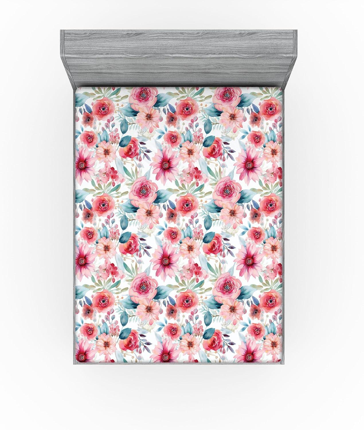 imageAmbesonne Floral Fitted Sheet Romantic Valentines Day Theme Overlapping Simplistic Rose Flowers Art Decorative Soft Fabric Bedding AllRound Elastic Pocket Full Size Pale Salmon and BlushDried Rose and Slate Blue