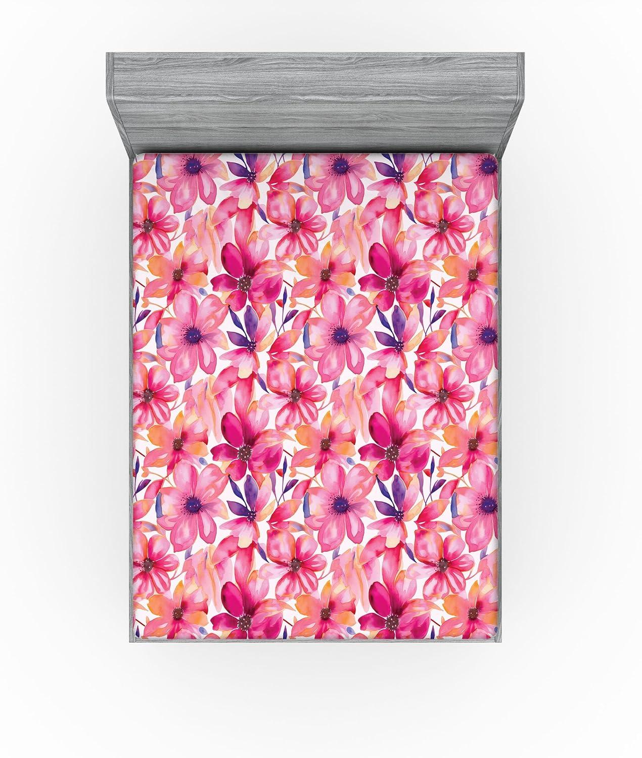 imageAmbesonne Floral Fitted Sheet Romantic Valentines Day Theme Overlapping Simplistic Rose Flowers Art Decorative Soft Fabric Bedding AllRound Elastic Pocket Full Size Pale Salmon and BlushHot Pink Blue Violet