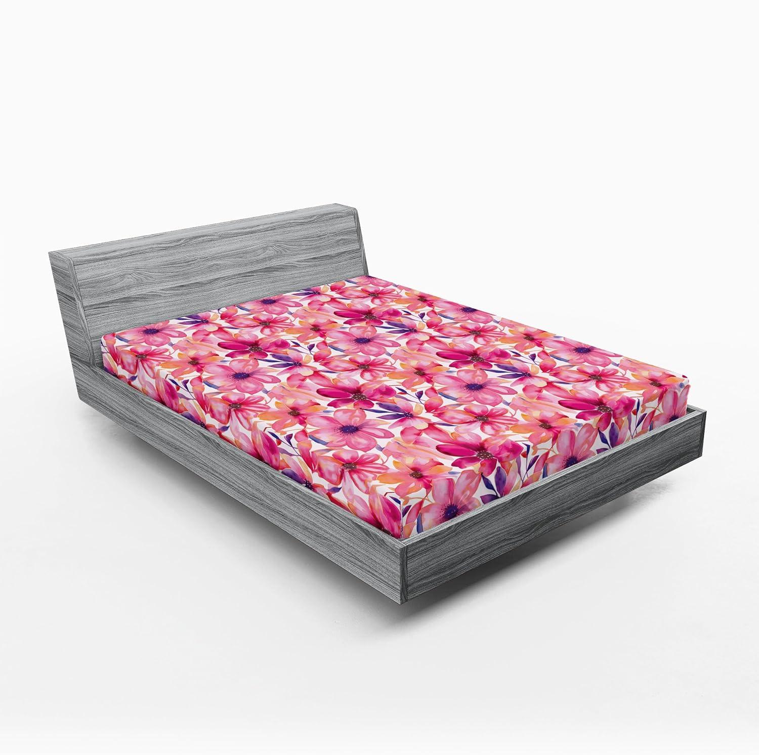 imageAmbesonne Floral Fitted Sheet Romantic Valentines Day Theme Overlapping Simplistic Rose Flowers Art Decorative Soft Fabric Bedding AllRound Elastic Pocket Full Size Pale Salmon and BlushHot Pink Blue Violet