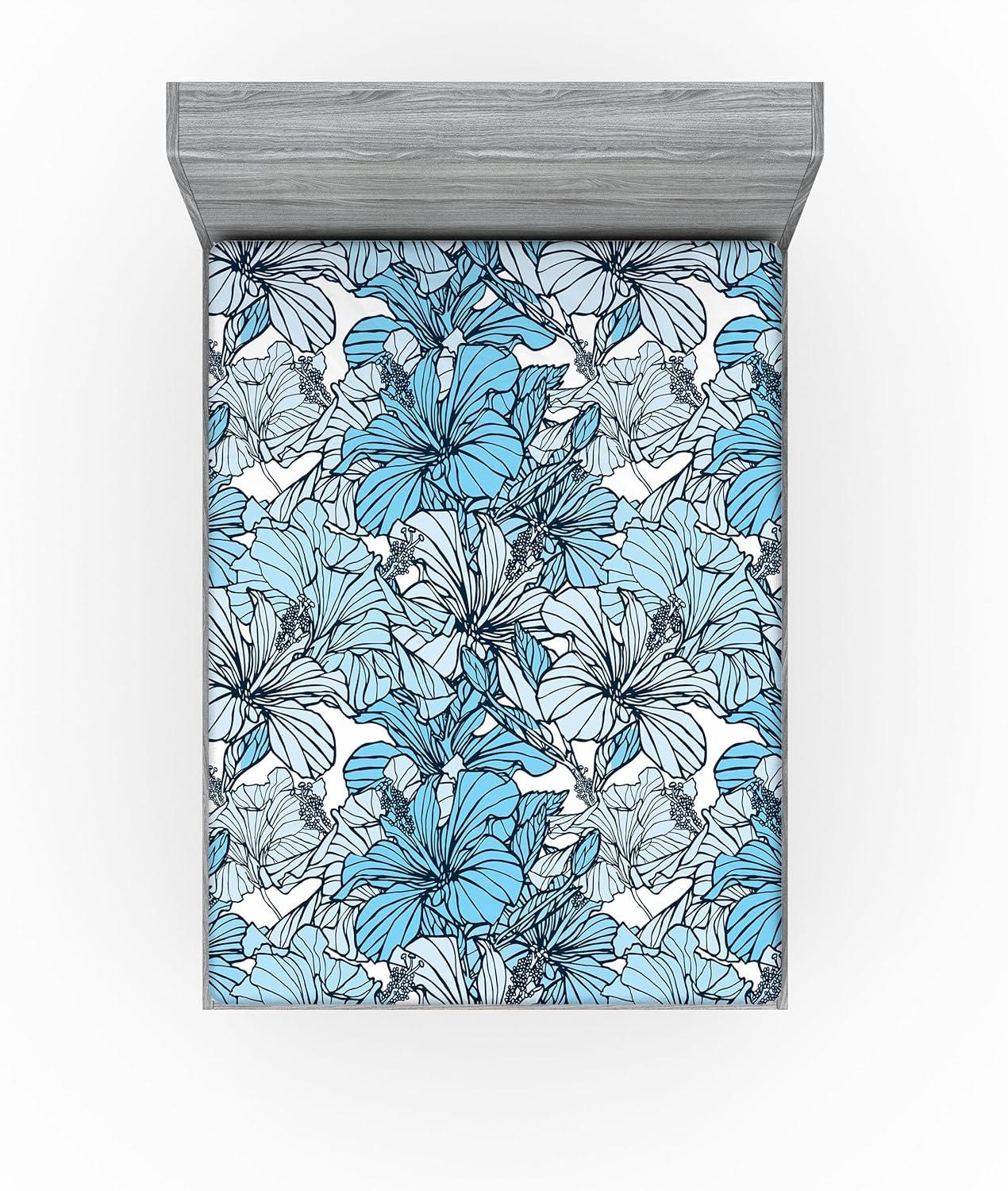 imageAmbesonne Floral Fitted Sheet Romantic Valentines Day Theme Overlapping Simplistic Rose Flowers Art Decorative Soft Fabric Bedding AllRound Elastic Pocket Full Size Pale Salmon and BlushPale Azure Blue and White