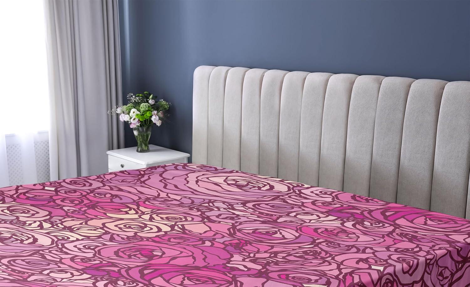 imageAmbesonne Floral Fitted Sheet Romantic Valentines Day Theme Overlapping Simplistic Rose Flowers Art Decorative Soft Fabric Bedding AllRound Elastic Pocket Full Size Pale Salmon and BlushHot Pink and Dark Magenta