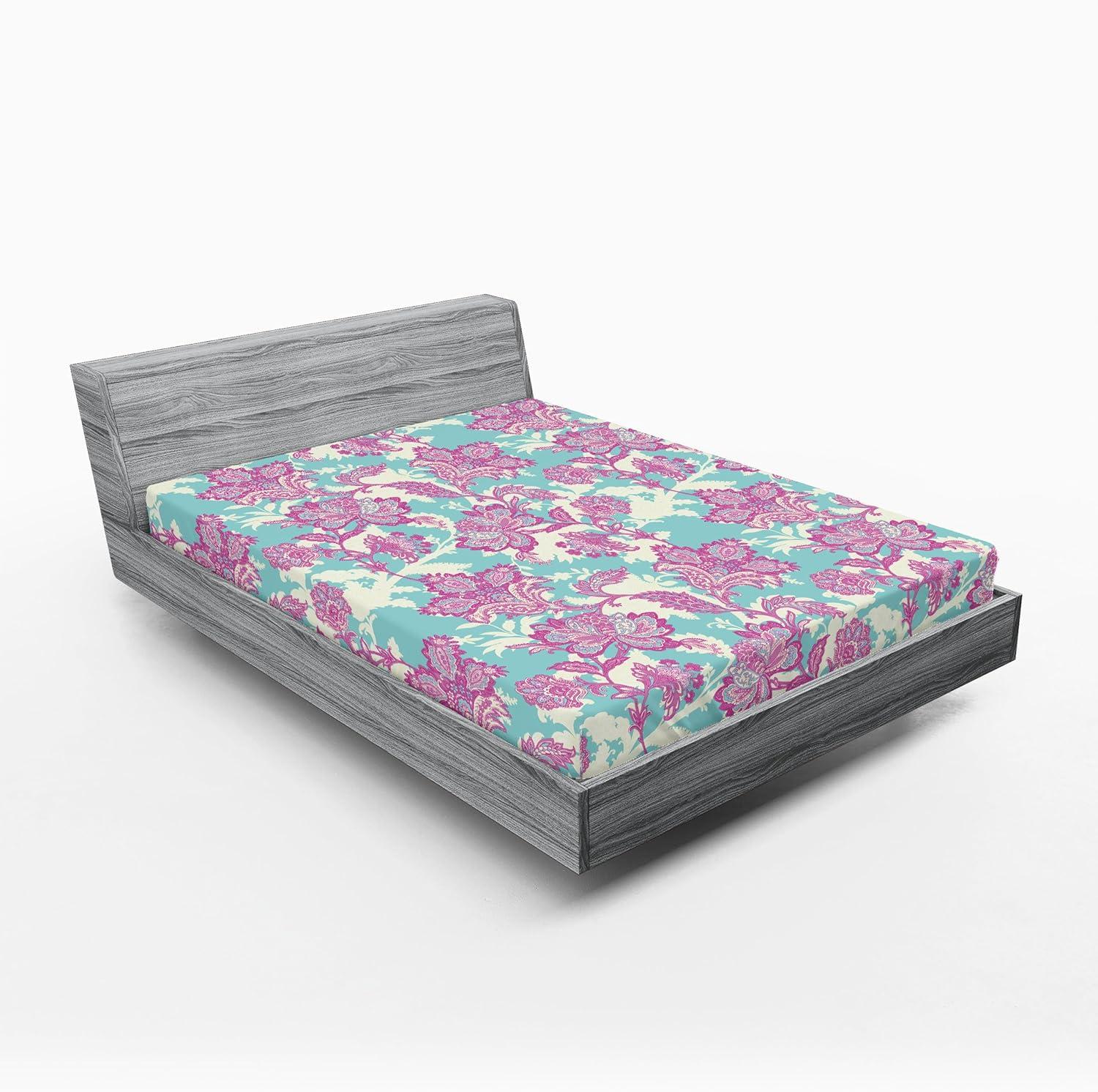 imageAmbesonne Floral Fitted Sheet Romantic Valentines Day Theme Overlapping Simplistic Rose Flowers Art Decorative Soft Fabric Bedding AllRound Elastic Pocket Full Size Pale Salmon and BlushPale Fuchsia Seafoam