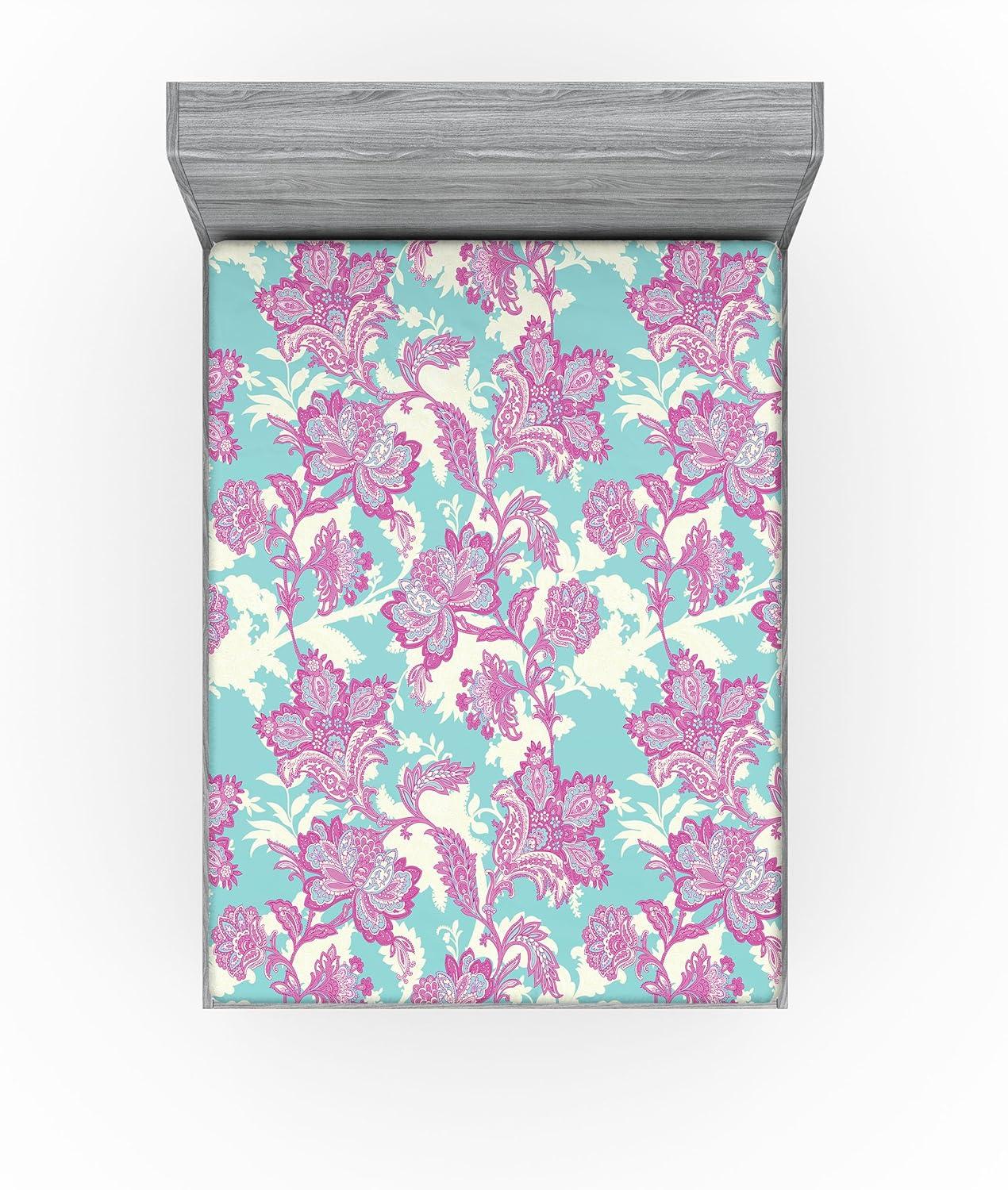 imageAmbesonne Floral Fitted Sheet Romantic Valentines Day Theme Overlapping Simplistic Rose Flowers Art Decorative Soft Fabric Bedding AllRound Elastic Pocket Full Size Pale Salmon and BlushPale Fuchsia Seafoam