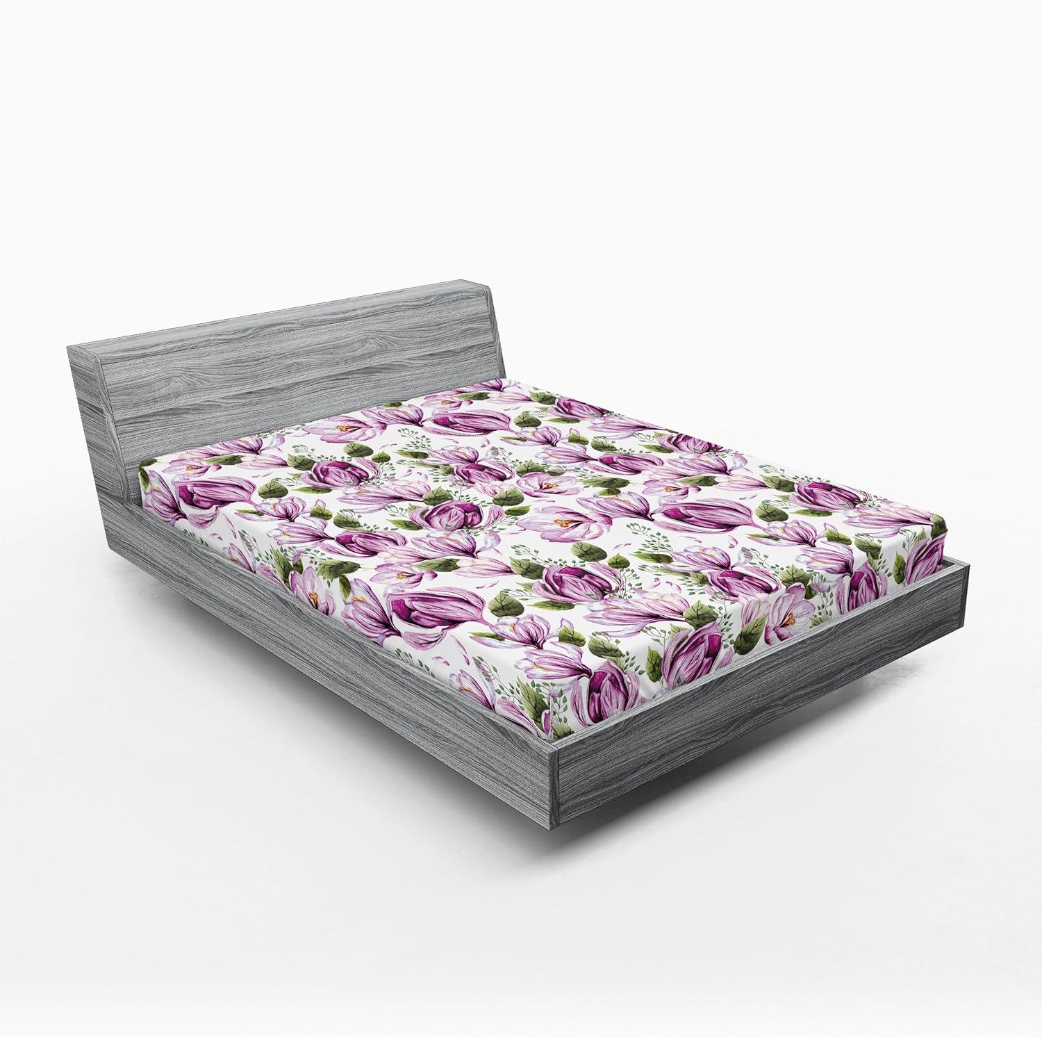 imageAmbesonne Floral Fitted Sheet Valentines Day Romantic Concept Watercolor Hydrangeas Roses Birds Decorative Soft Bedding AllRound Elastic Pocket California King Soft Pink Pistachio GreenPale Fuchsia Reseda Green