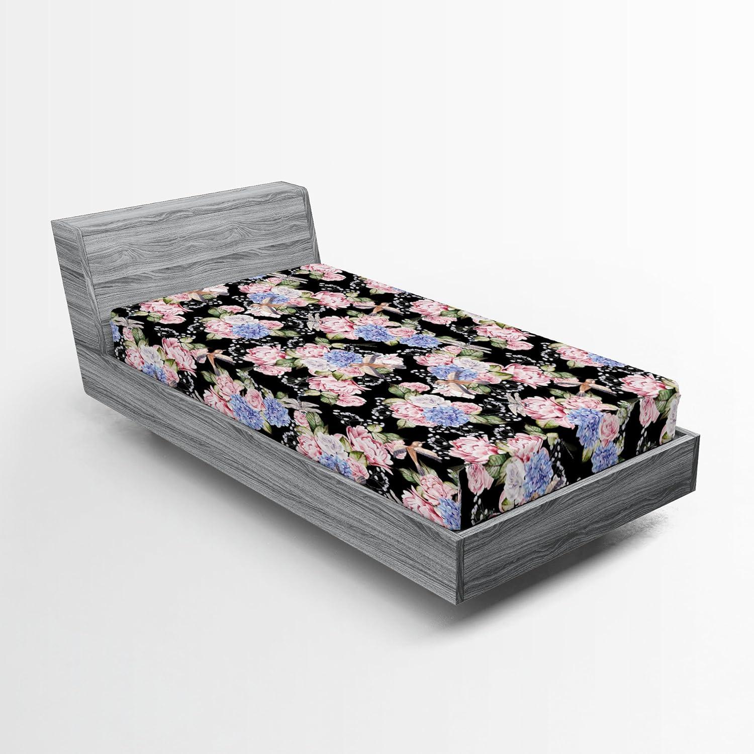 imageAmbesonne Floral Fitted Sheet Valentines Day Romantic Concept Watercolor Hydrangeas Roses Birds Decorative Soft Bedding AllRound Elastic Pocket California King Soft Pink Pistachio GreenSoft Pink Pistachio Green