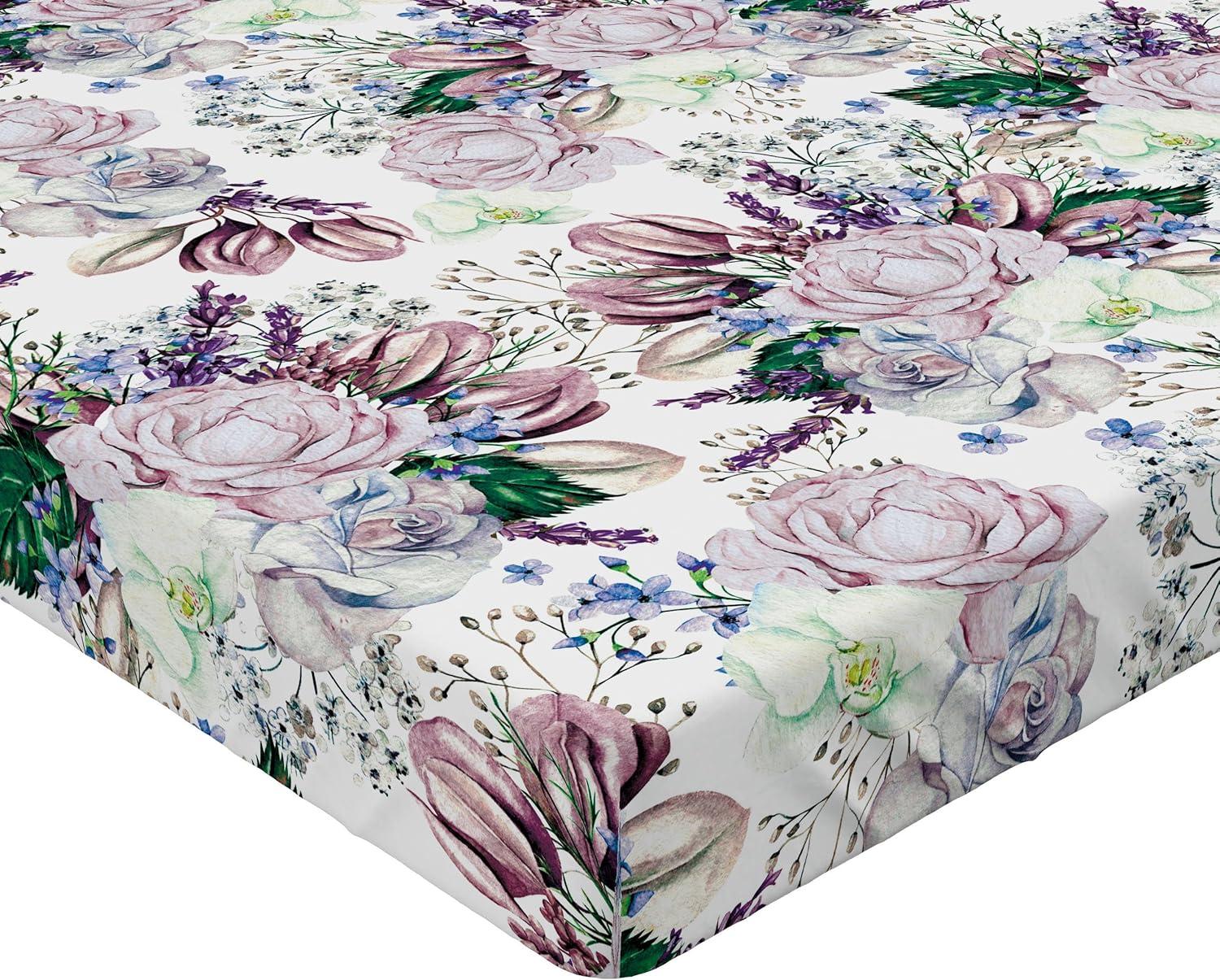 imageAmbesonne Floral Fitted Sheet Valentines Day Romantic Concept Watercolor Hydrangeas Roses Birds Decorative Soft Bedding AllRound Elastic Pocket California King Soft Pink Pistachio GreenPale Mauve White and Green