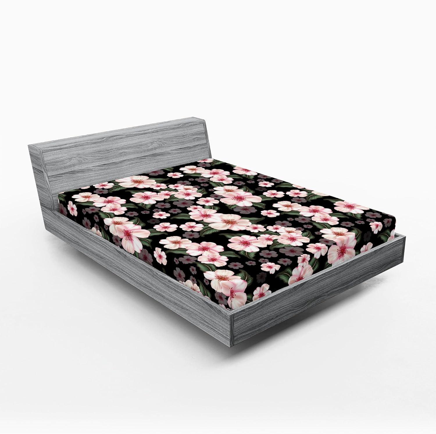 imageAmbesonne Floral Fitted Sheet Valentines Day Romantic Concept Watercolor Hydrangeas Roses Birds Decorative Soft Bedding AllRound Elastic Pocket California King Soft Pink Pistachio GreenBlush Reseda Green