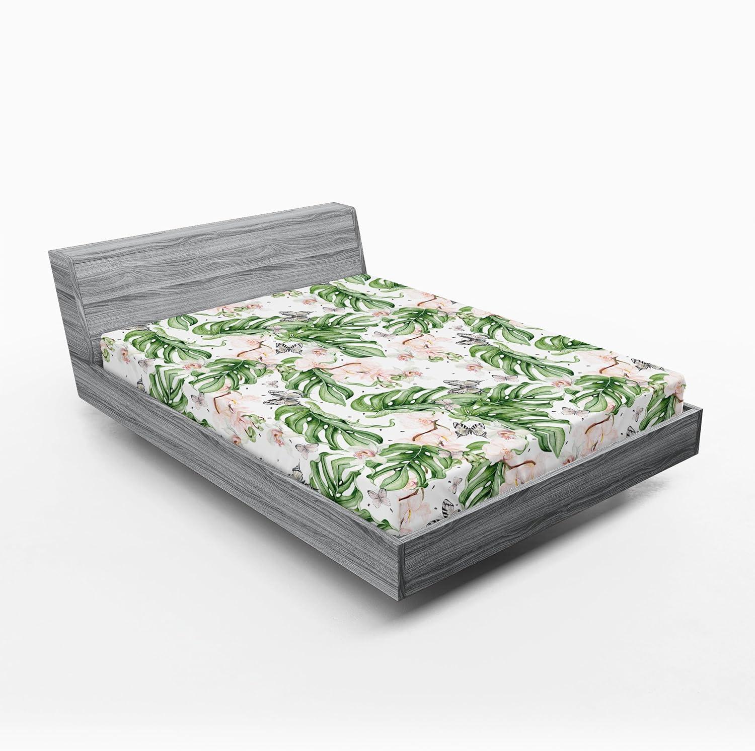 imageAmbesonne Floral Fitted Sheet Valentines Day Romantic Concept Watercolor Hydrangeas Roses Birds Decorative Soft Bedding AllRound Elastic Pocket California King Soft Pink Pistachio GreenReseda Green and Pale Rose