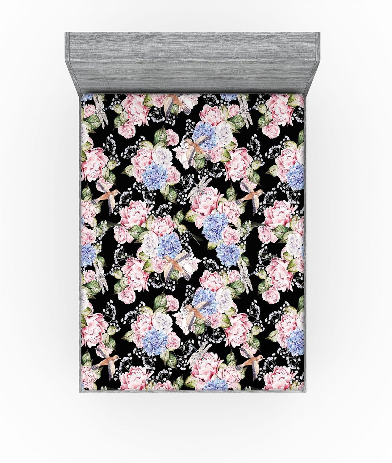 imageAmbesonne Floral Fitted Sheet Valentines Day Romantic Concept Watercolor Hydrangeas Roses Birds Decorative Soft Bedding AllRound Elastic Pocket California King Soft Pink Pistachio GreenSoft Pink Pistachio Green