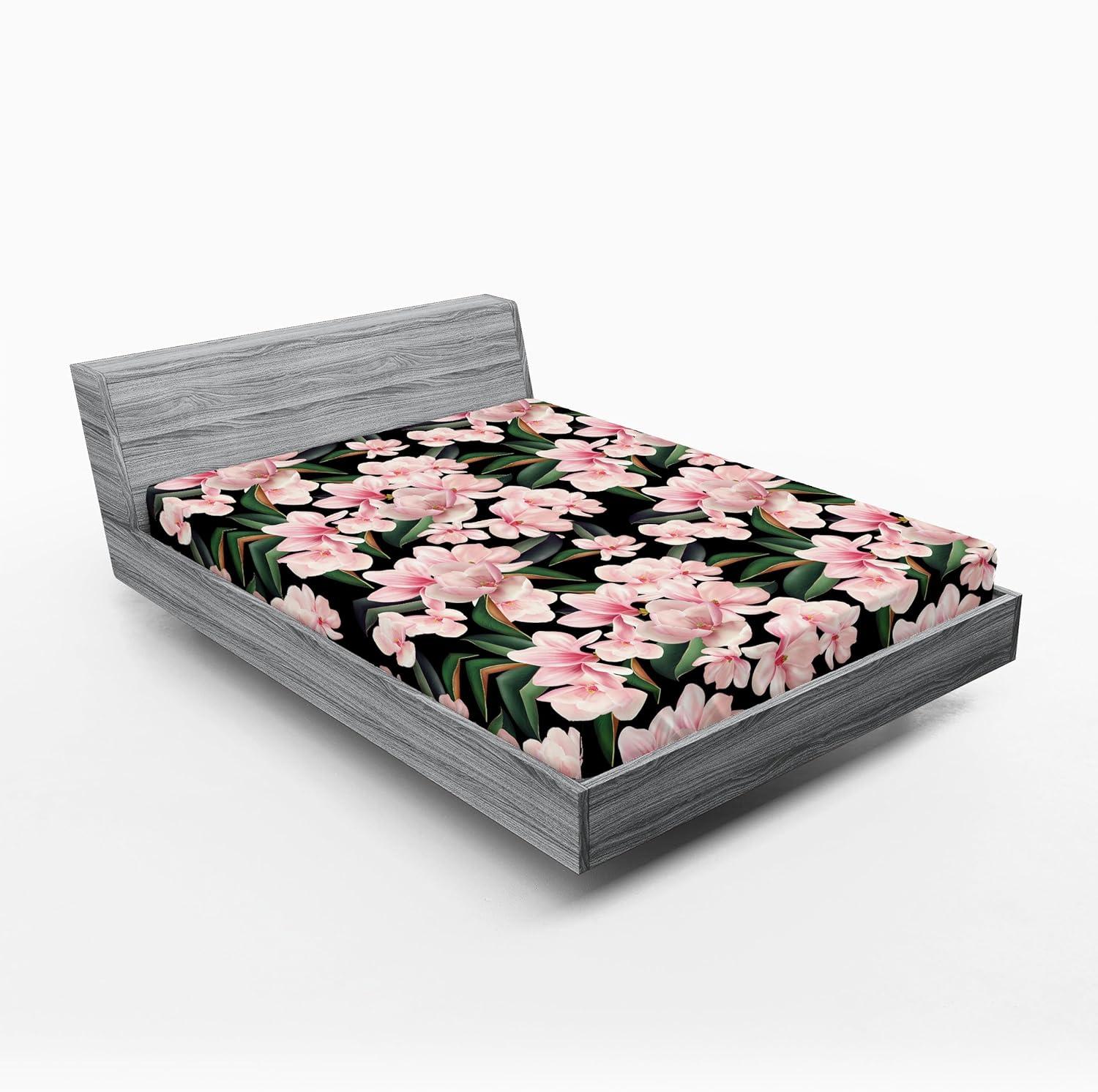 imageAmbesonne Floral Fitted Sheet Valentines Day Romantic Concept Watercolor Hydrangeas Roses Birds Decorative Soft Bedding AllRound Elastic Pocket California King Soft Pink Pistachio GreenJade Green and Pastel Pink