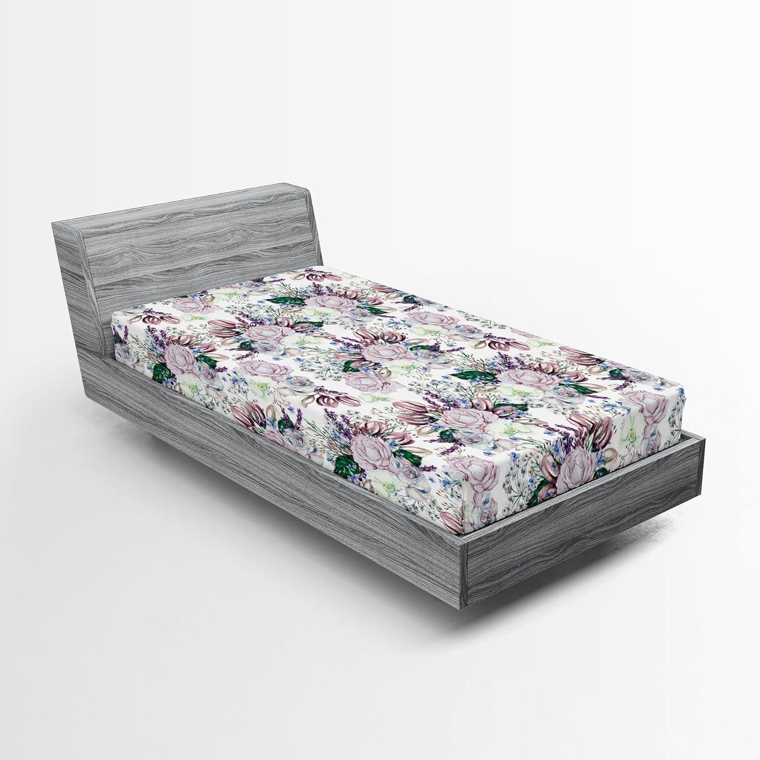 imageAmbesonne Floral Fitted Sheet Valentines Day Romantic Concept Watercolor Hydrangeas Roses Birds Decorative Soft Bedding AllRound Elastic Pocket California King Soft Pink Pistachio GreenPale Mauve White and Green