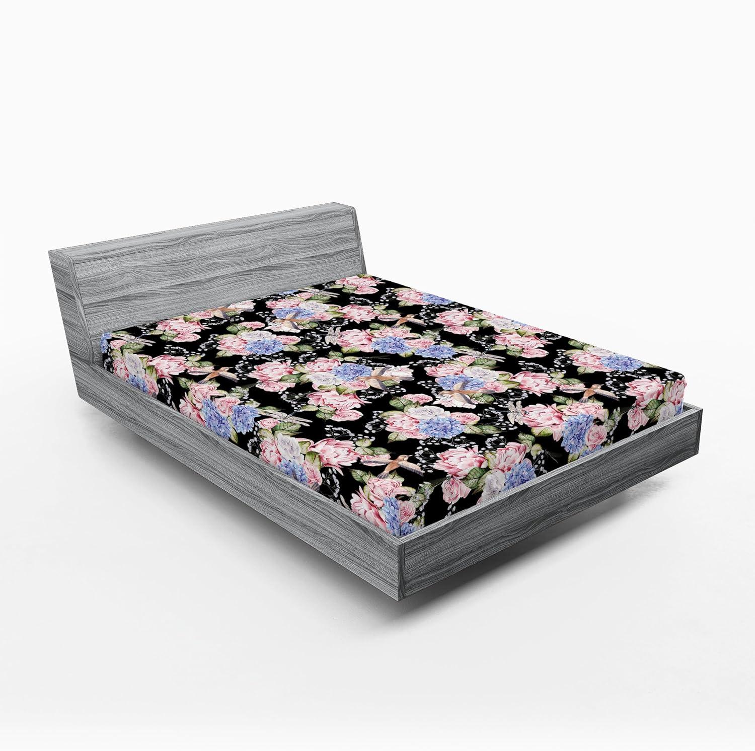 imageAmbesonne Floral Fitted Sheet Valentines Day Romantic Concept Watercolor Hydrangeas Roses Birds Decorative Soft Bedding AllRound Elastic Pocket California King Soft Pink Pistachio GreenSoft Pink Pistachio Green